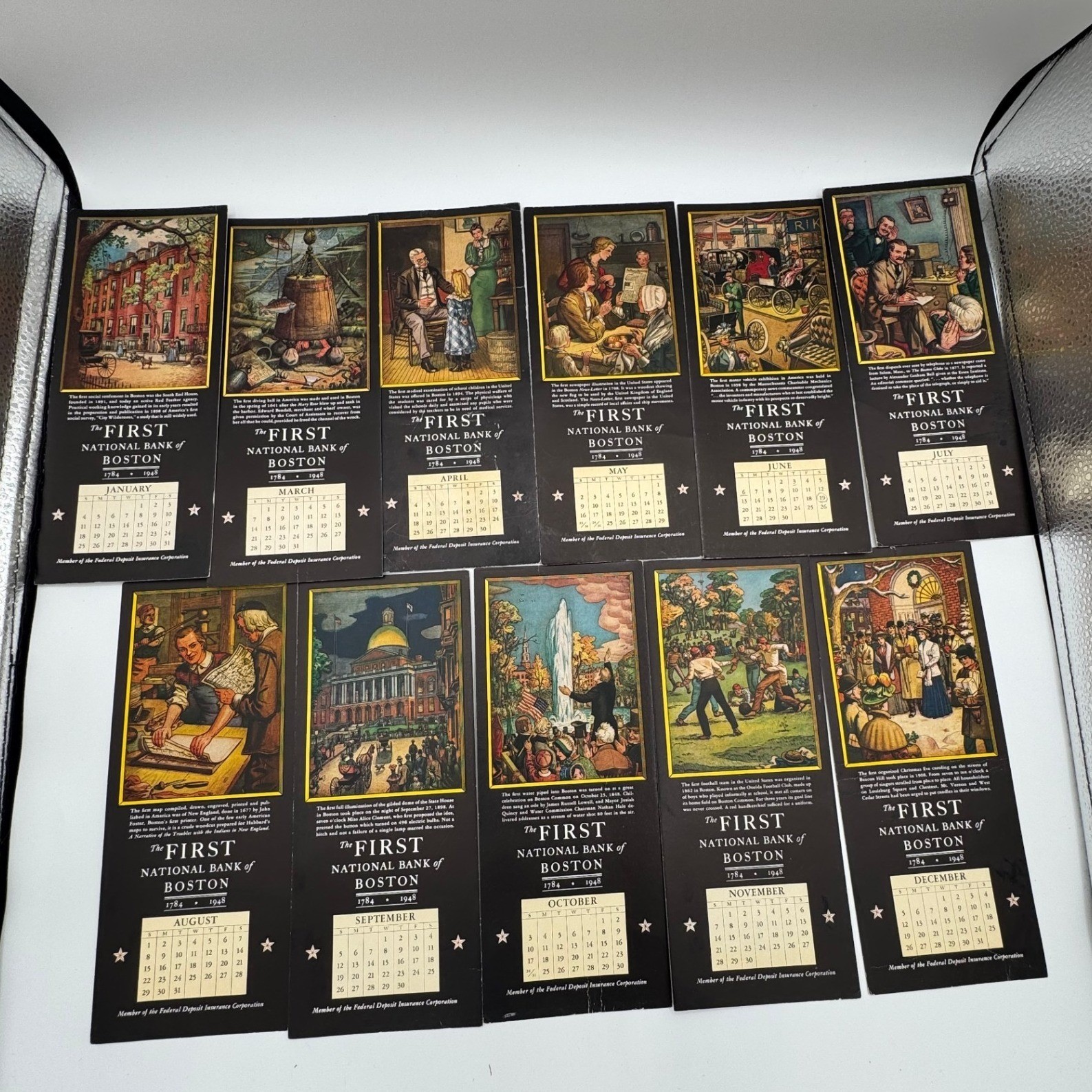 Vintage 1948 First National Bank of Boston Calendar Blotters Historical Set 10pc