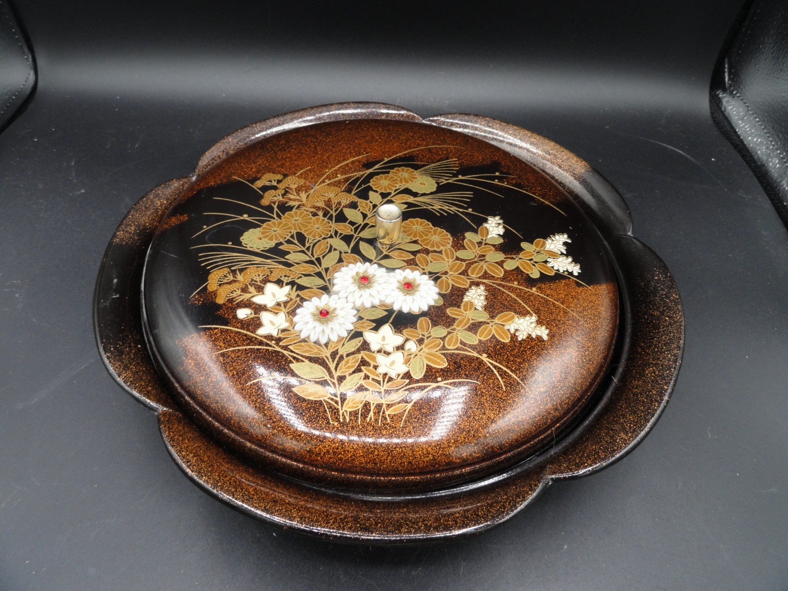 Vtg OMC Otagiri Japan Lacquerware Lidded Snack Tray Divided Relish Dish Floral
