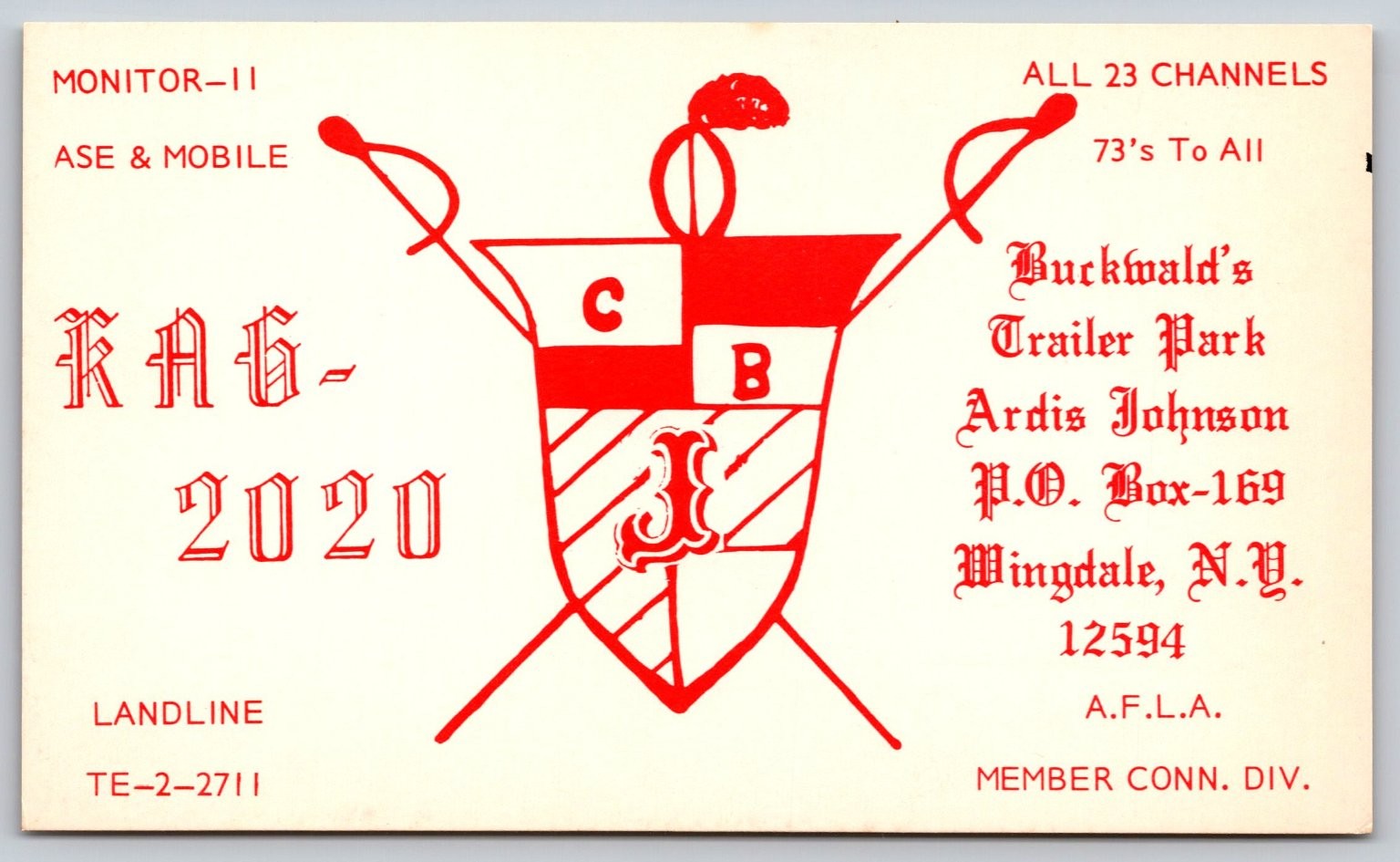 Vintage QSL Postcard KAG-2020 CB Radio Buckwald\'s Trailer Park Wingdale NY C41 Vintage QSL Postcard KAG-2020 CB Radio Buckwald\'s Trailer Park Wingdale NY C41