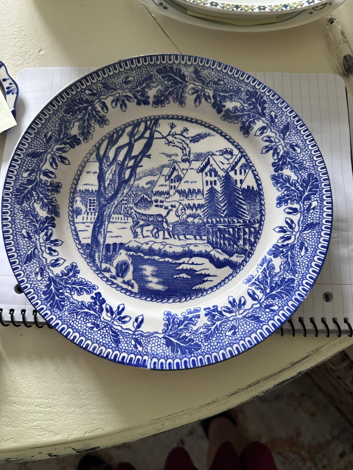 ANTIQUE BLUE/WHITE TRANSFERWARE PLATE JAPAN MADE VILLAGE SCENE