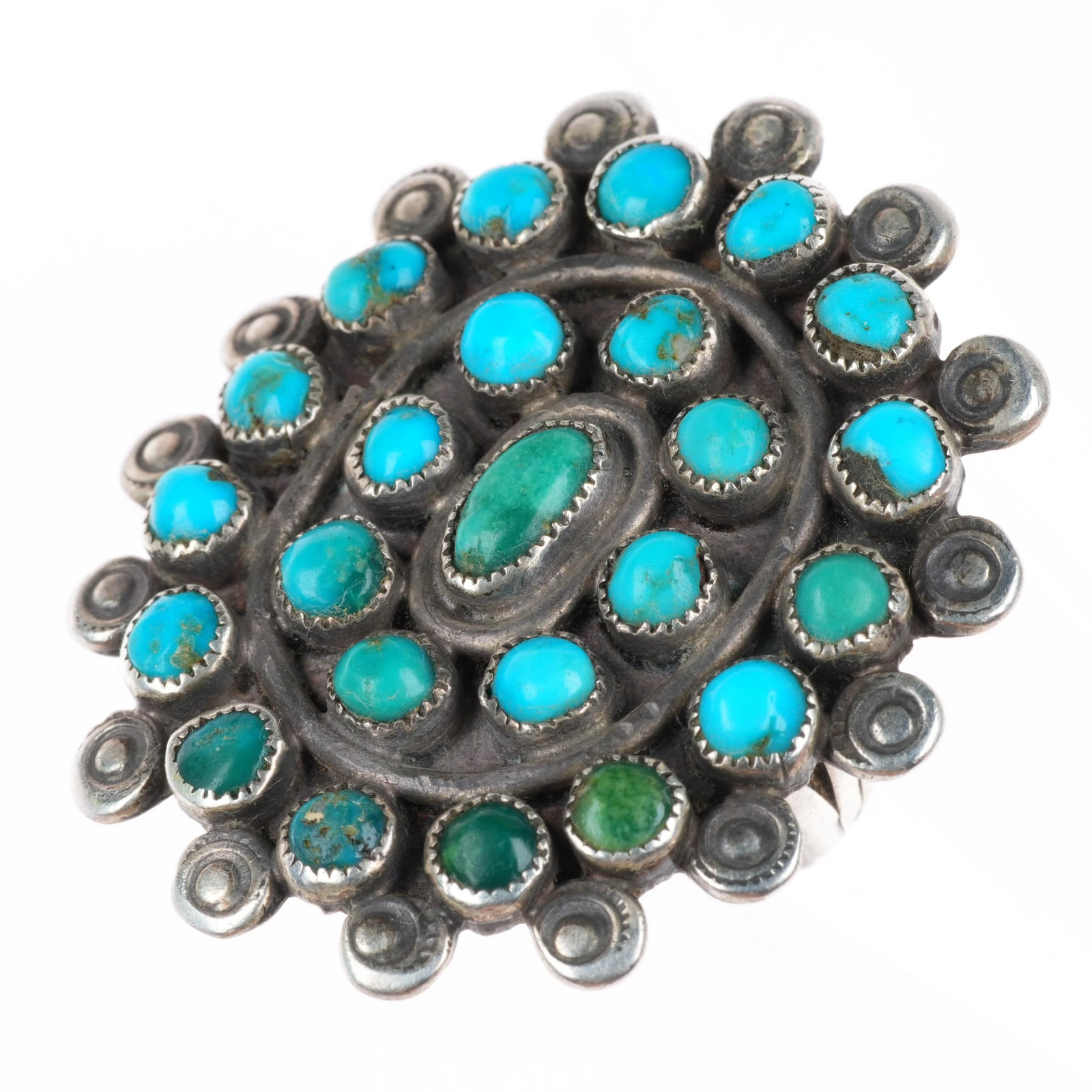 sz8.5 c1930-40\'s big vintage Zuni sterling silver snake eye turquoise ring