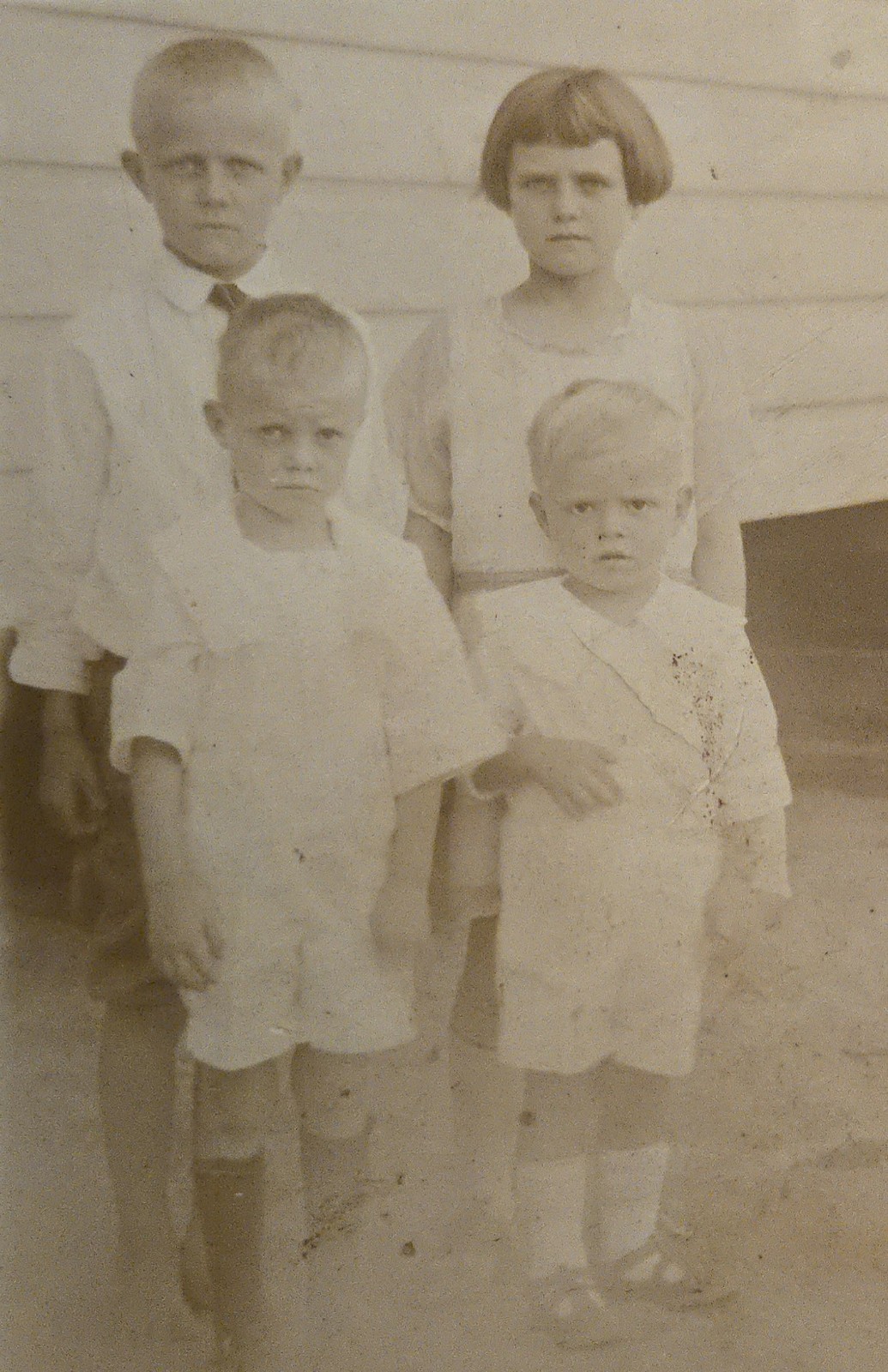 Antique 1920s Sepia RPPC Photo Postcard of 4 Young Children | All Identified