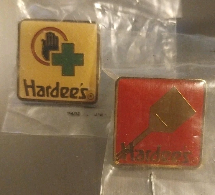 Vintage 1980s Hardee's Fast Food Employee Pins Lot of 2 - NOS Sealed In Pack