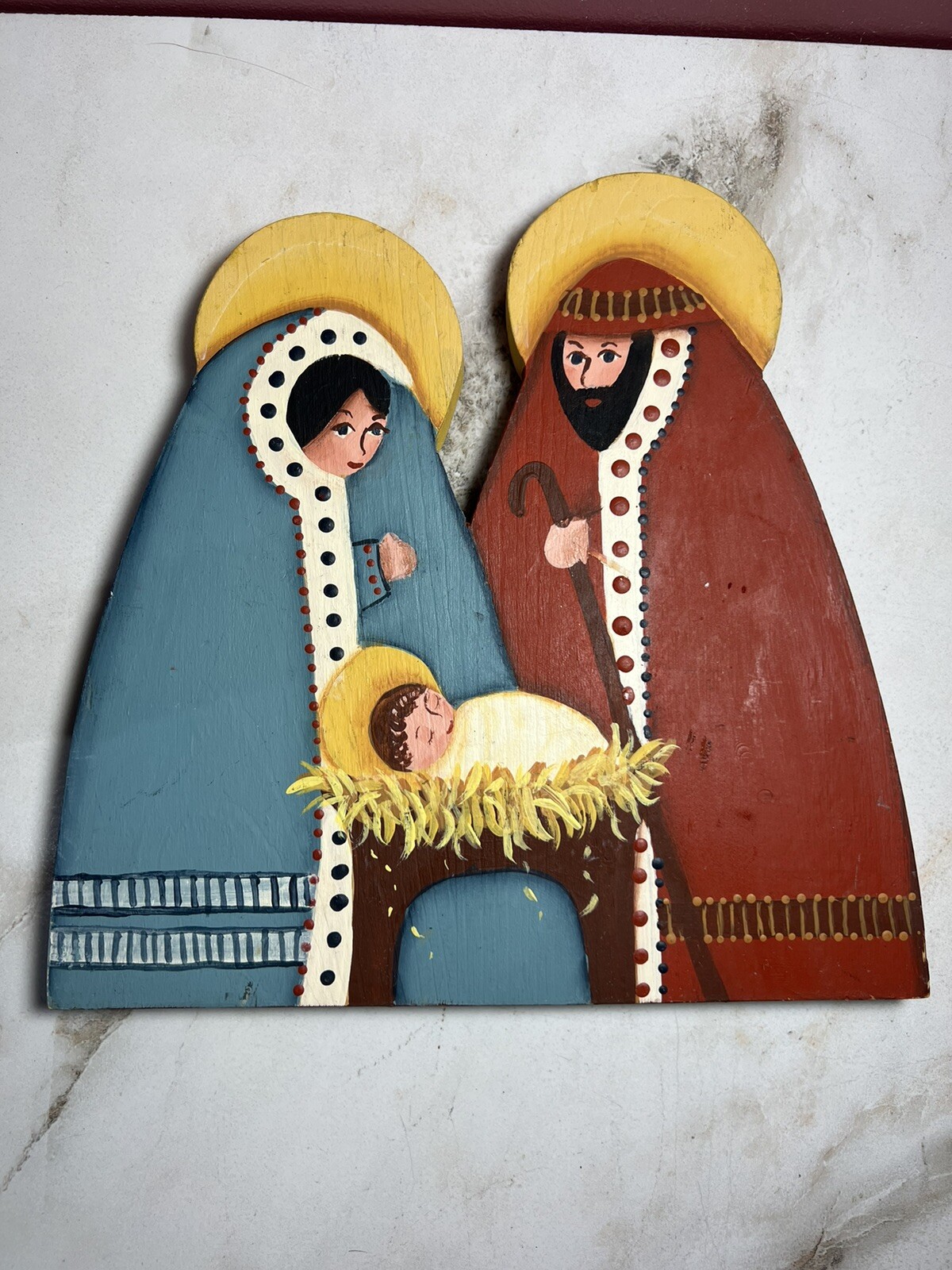 Native Scene Hand Painted Handmade Wooden Christmas Decor 