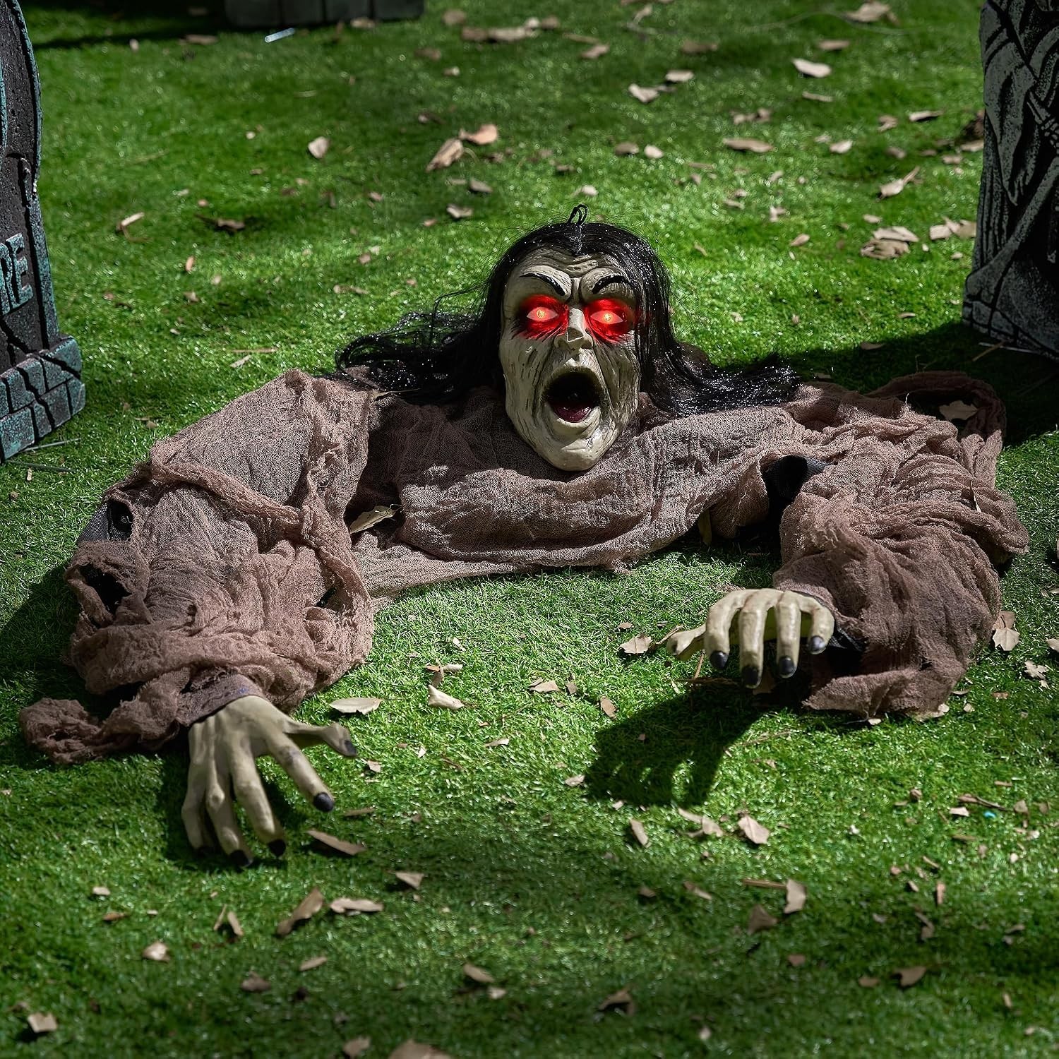 Crawling Zombie Graveyard Prop: Animated Halloween Decoration with Scary Sounds