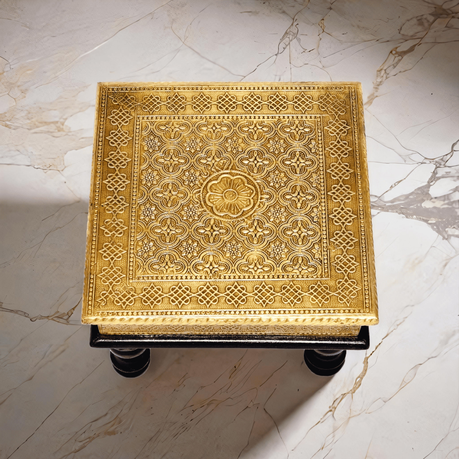 Wooden Brass Pooja Chowki Indian Chowki Brass Chowki Pooja table Chaurang Bajot