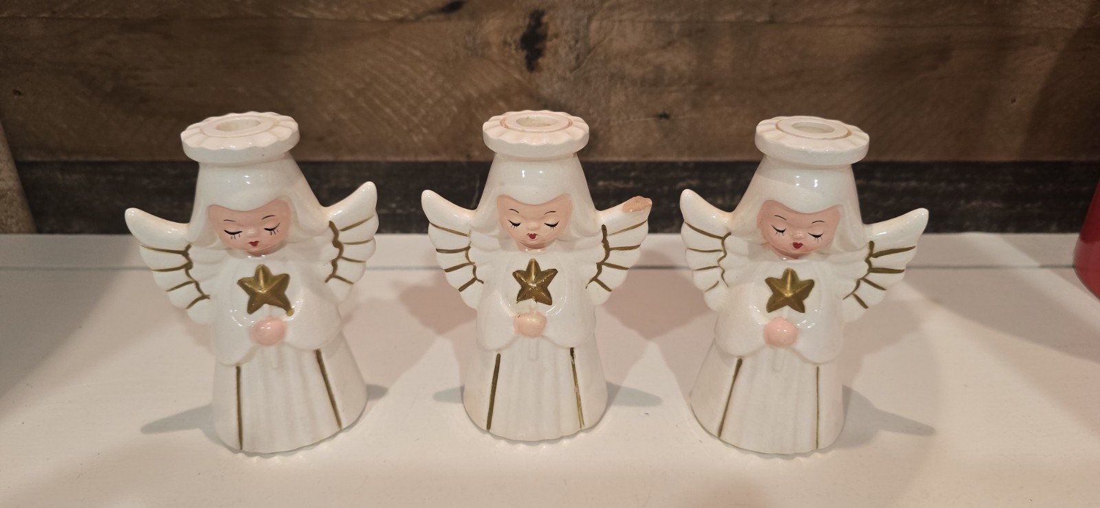 Vintage HTF Holt Howard Set of 3 Angels with Star Wands Candle Holders 1962 MCM~