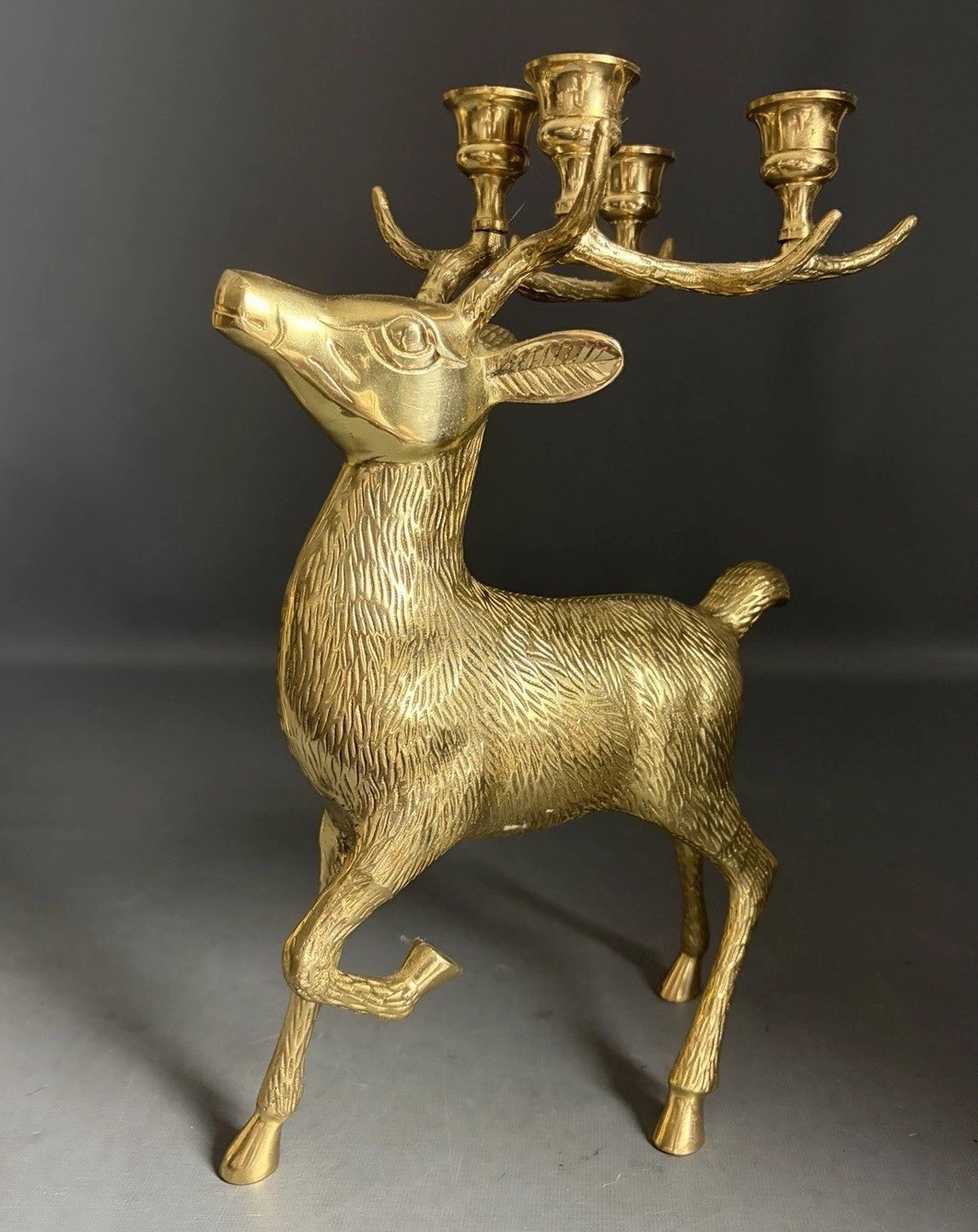Vintage Solid Brass Deer Candelabra Antler Candle Holder heavy Figurine 14”/5lb