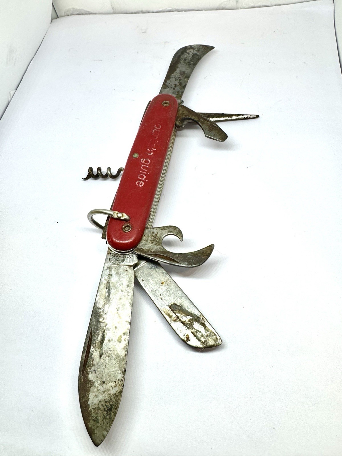 Vintage Colonial PROV 7 Blade CAMPING FOLDING POCKET Knife RED HANDLES