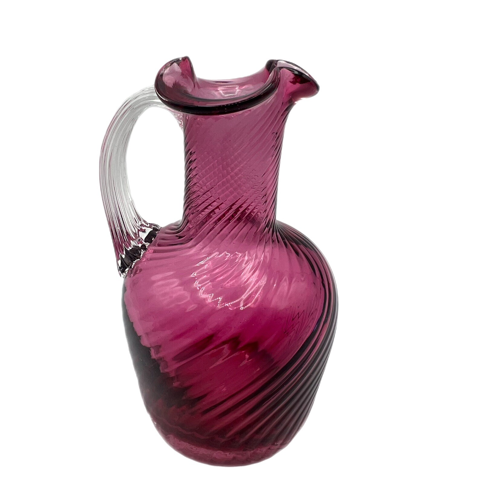 Vintage Pilgrim Swirl Glass Miniature Cranberry Pitcher Bud Vase 4.5