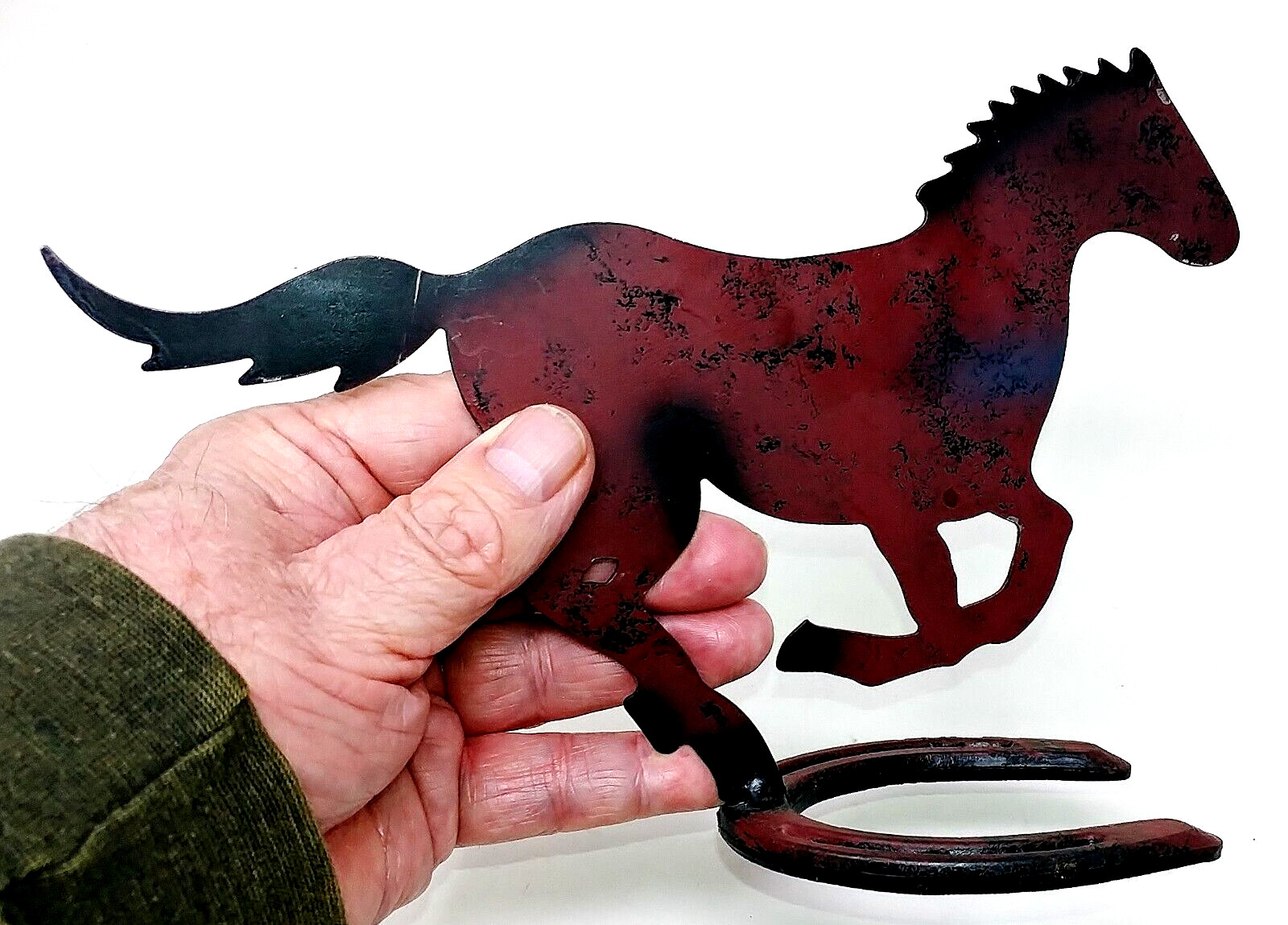 Vtg Metal Horse Standing On Diamond O Pony Horseshoe Western/Rustic Decor Art