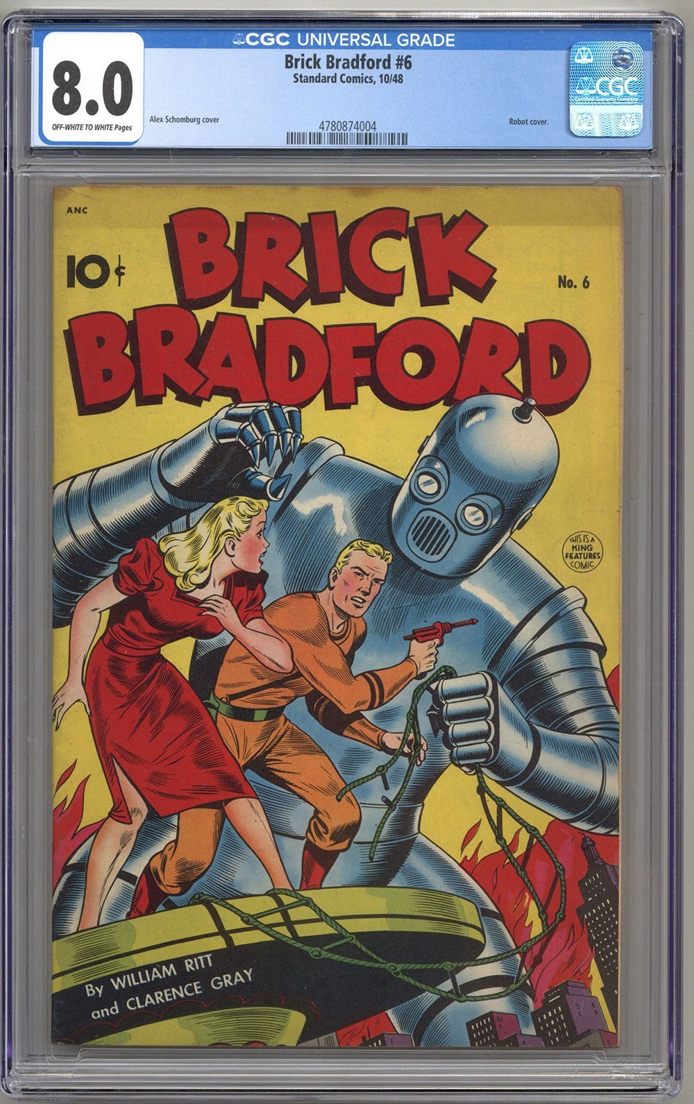 BRICK BRADFORD #6 CGC 8.0 OFF-WHITE TO WHITE PAGES STANDARD COMICS 1948