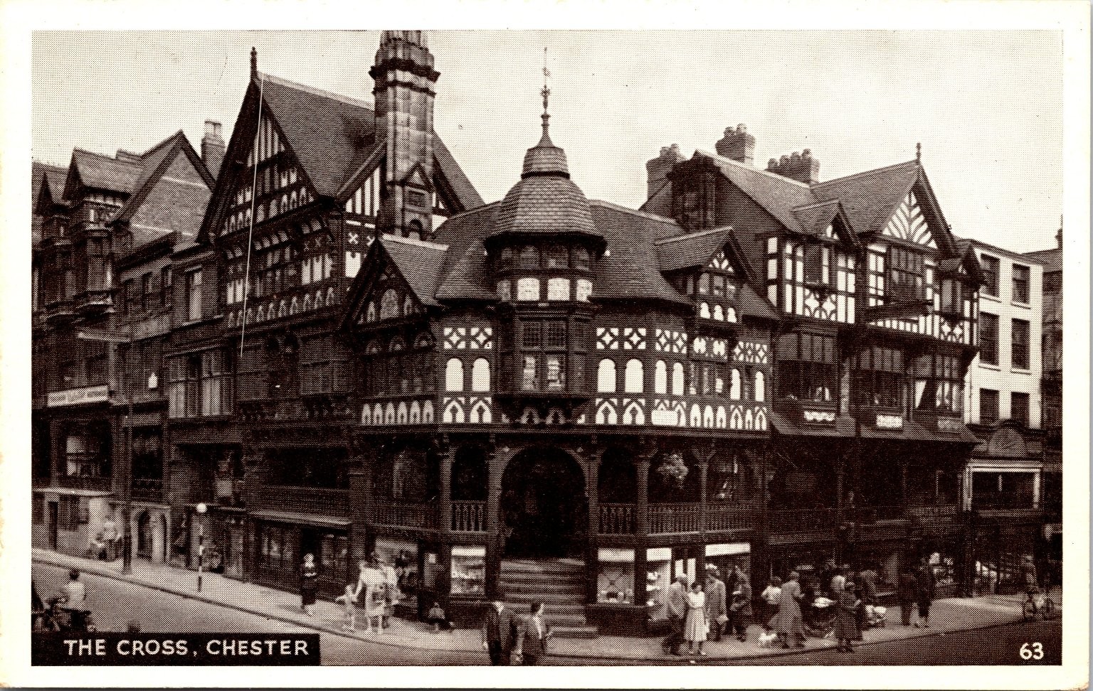 The Cross Chester England Tudor Style Vintage Postcard People Street Scene The Cross Chester England Tudor Style Vintage Postcard People Street Scene