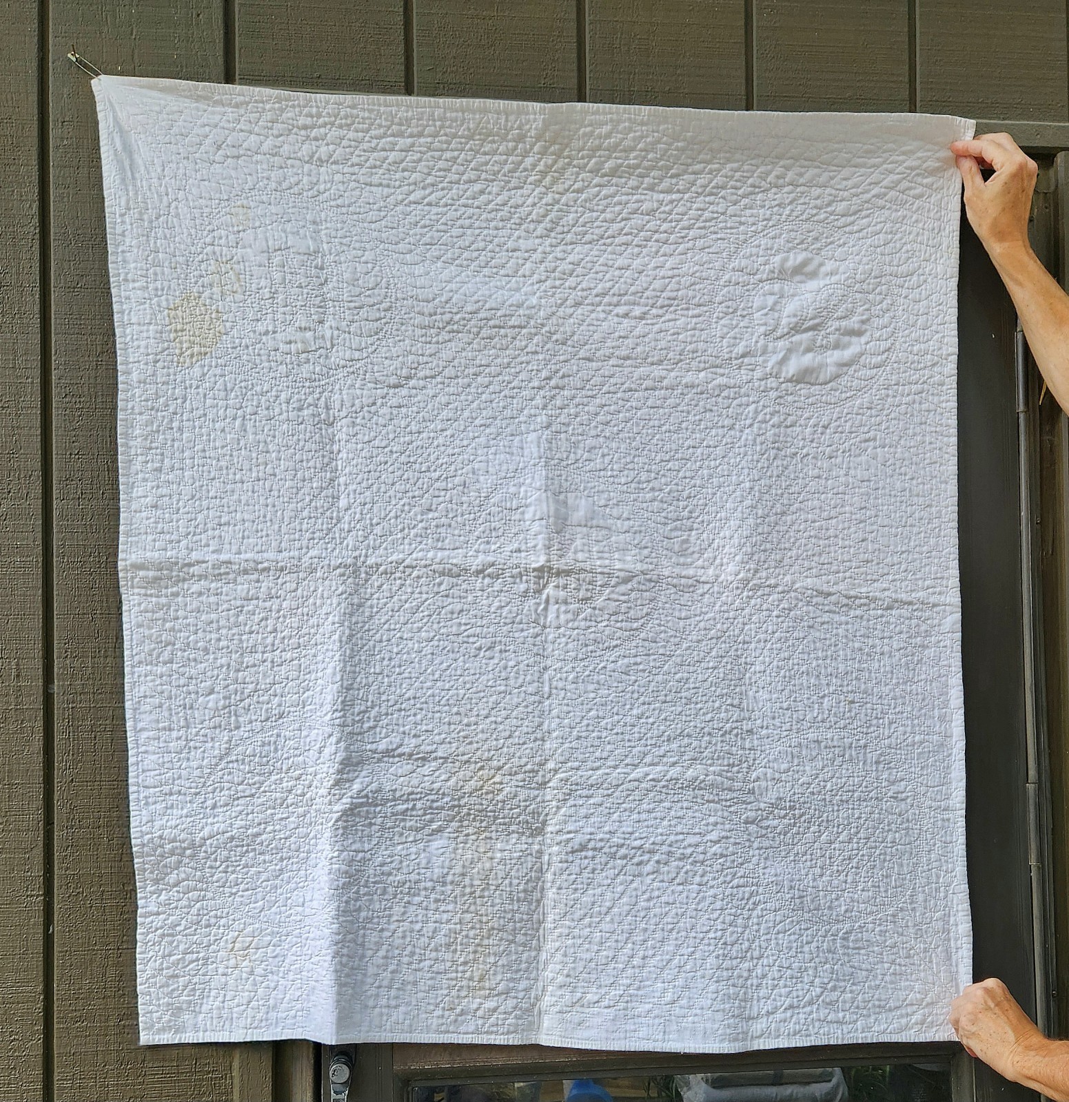 Antique 19thc White On White Whitework Baby Quilt 42x38\