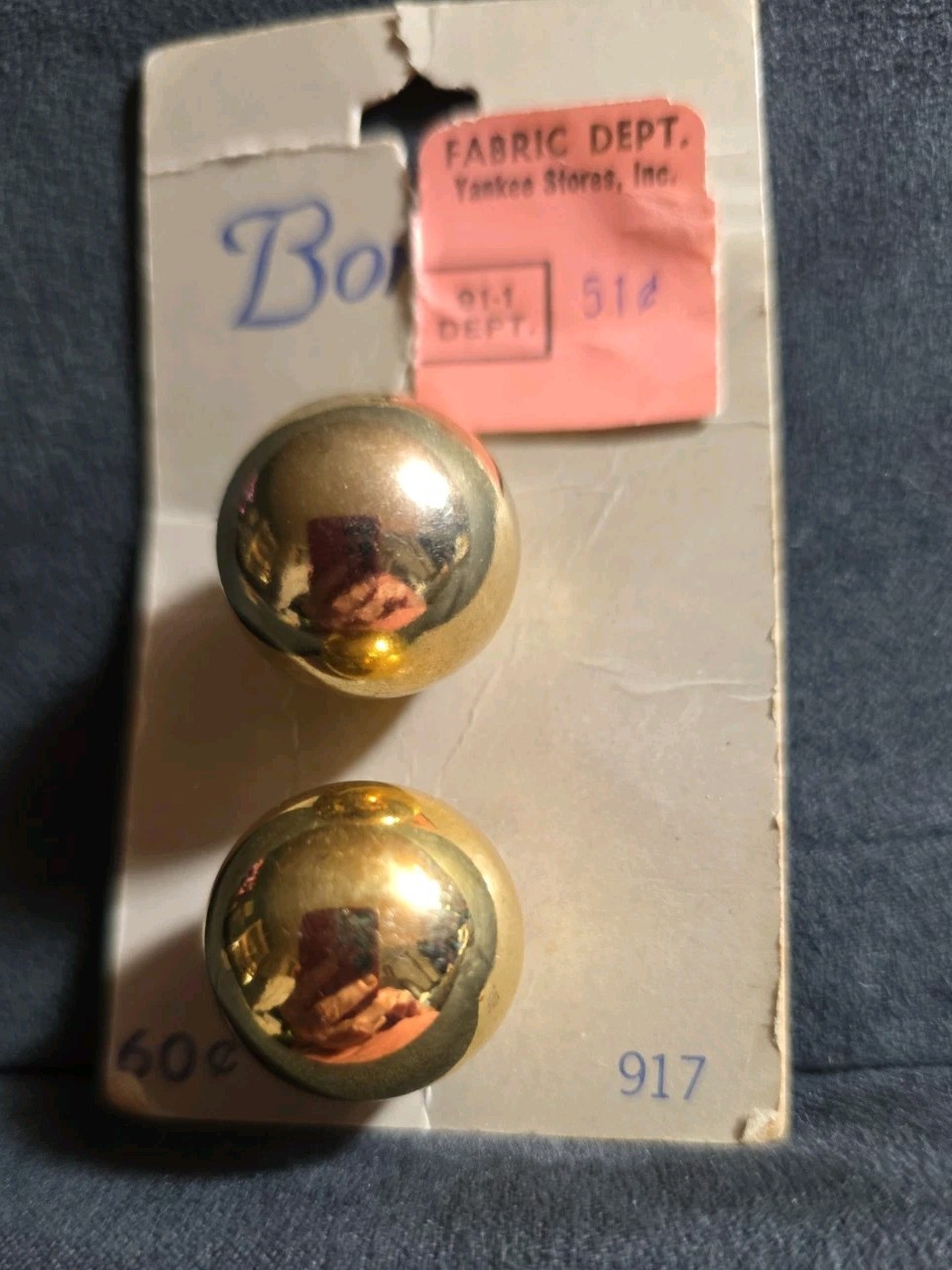 RARE Vintage Unused Pair Of Gold Rone Shank Buttons On Original Card