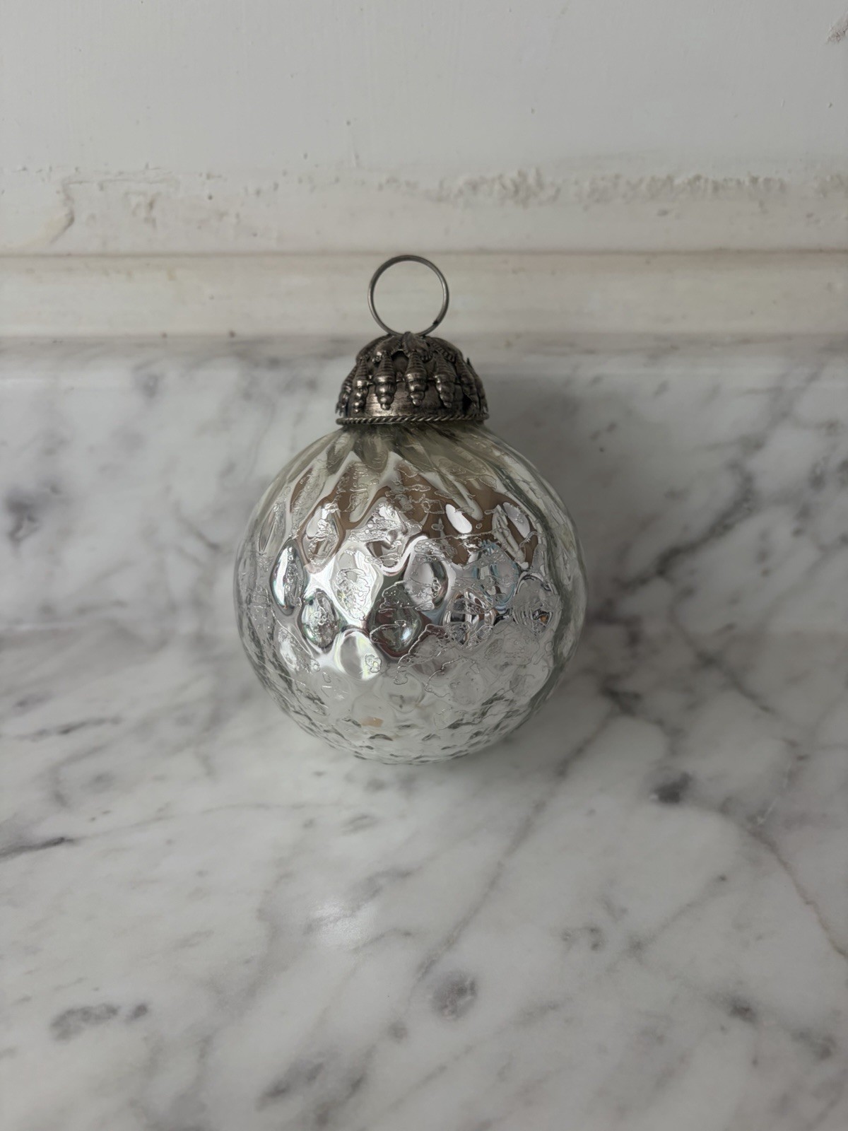 Vintage Kugel Style Ornaments Set Of 5 Oranate Metal Tops Glass