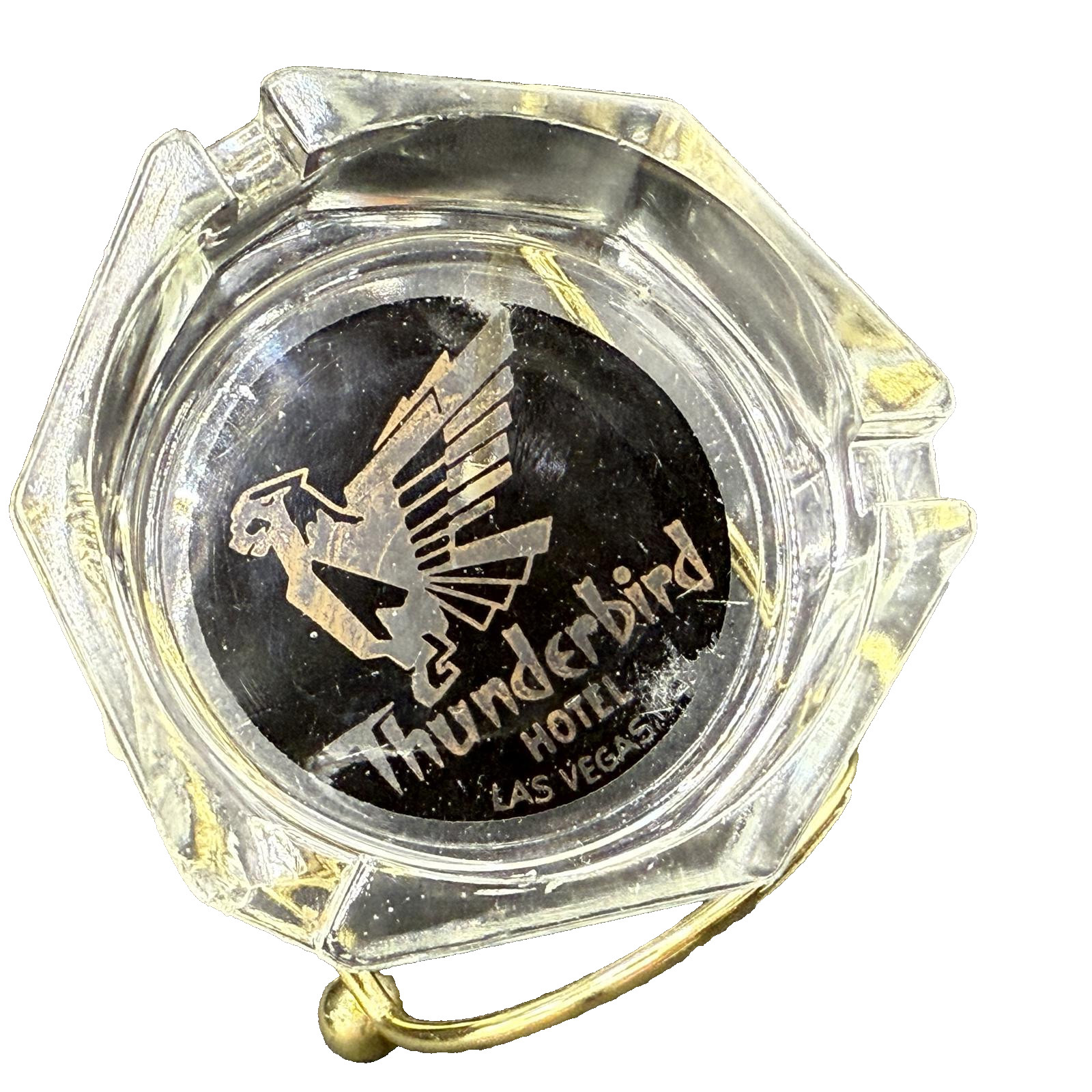 RARE Thunderbird Casino Vegas 6-Sided Ashtray Gold Flake Black 