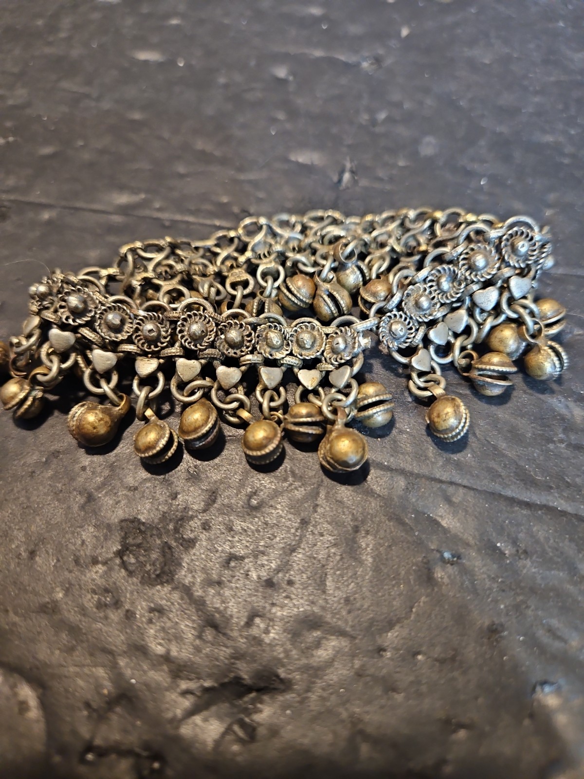Yemenite tribal antique Silver Plated Brass anklet leg 65g. Plz Read Description