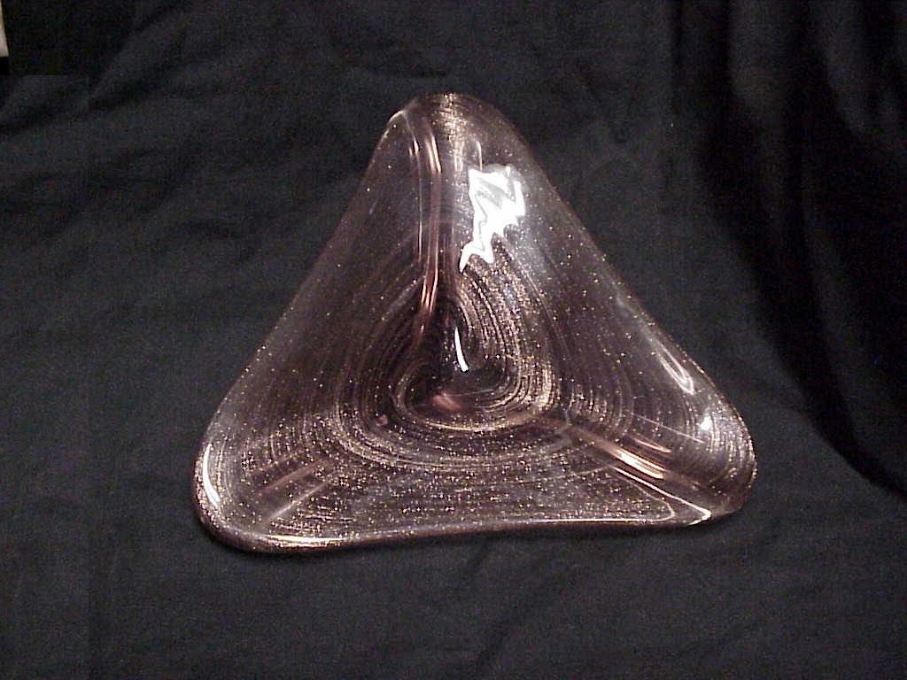 Vtg Murano Tri-Corner Amethyst Gold Lutz Candy Dish MCM