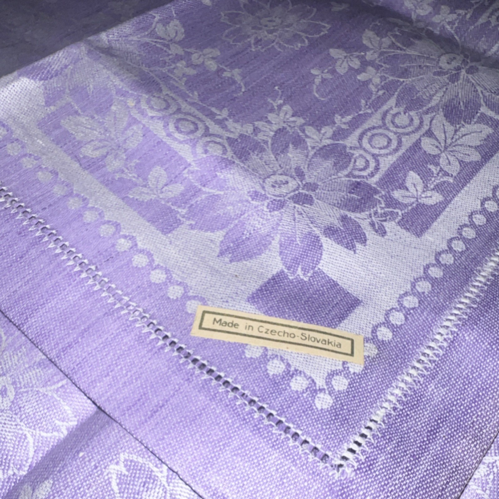 Vintage set of 6 Purple White Floral Napkins Made in Czecho-Slovakia 14 x 14 NWT