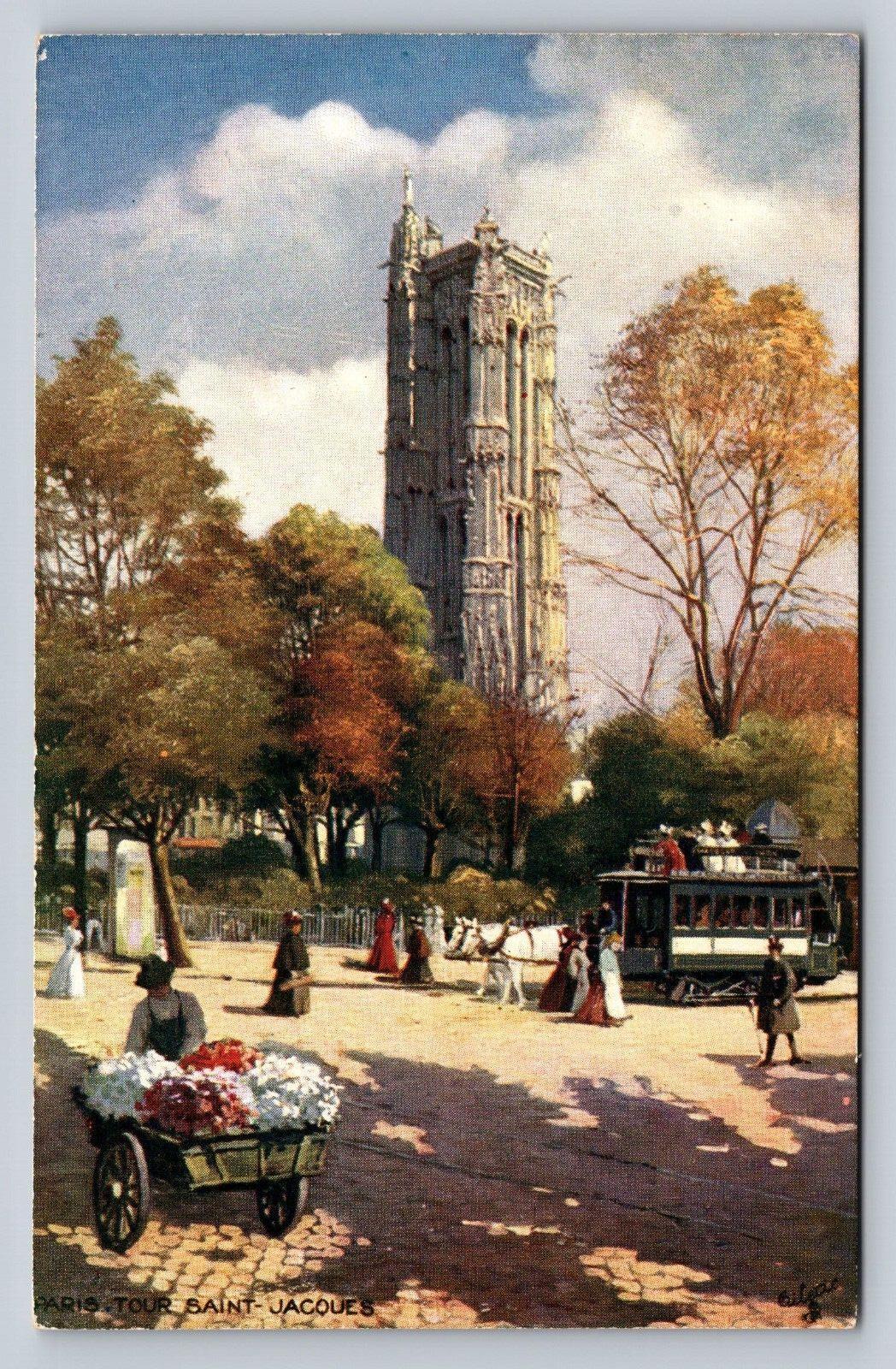 Paris La Tour Saint Jacques Tuck\'s Oilette Postcard c1910 FRENCH BACK Series 933