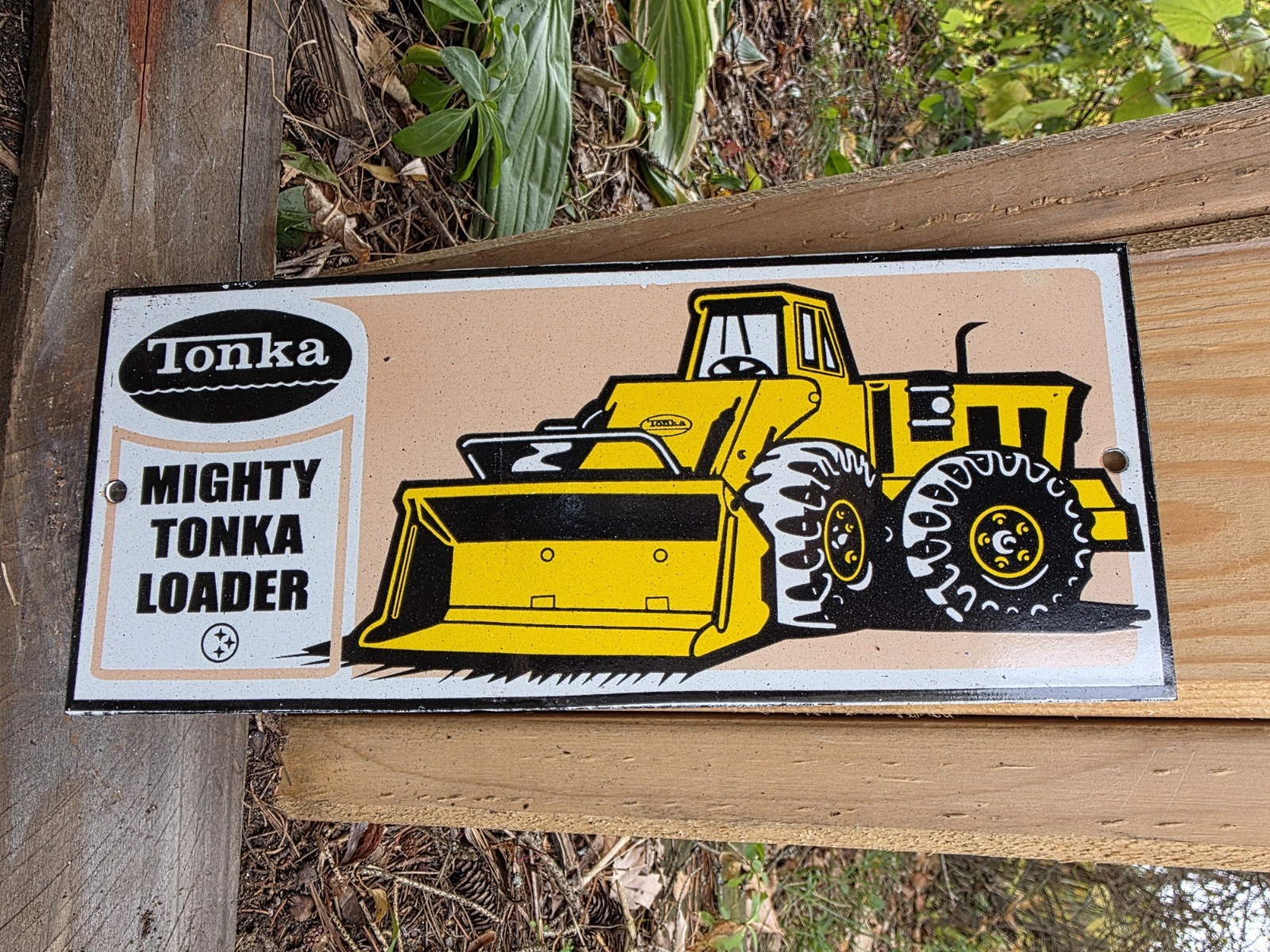 VINTAGE 12” TONKA LOADER TRUCK MATEL PORCELAIN SIGN GAS OIL CAR TRUCK MOTORCYCLE