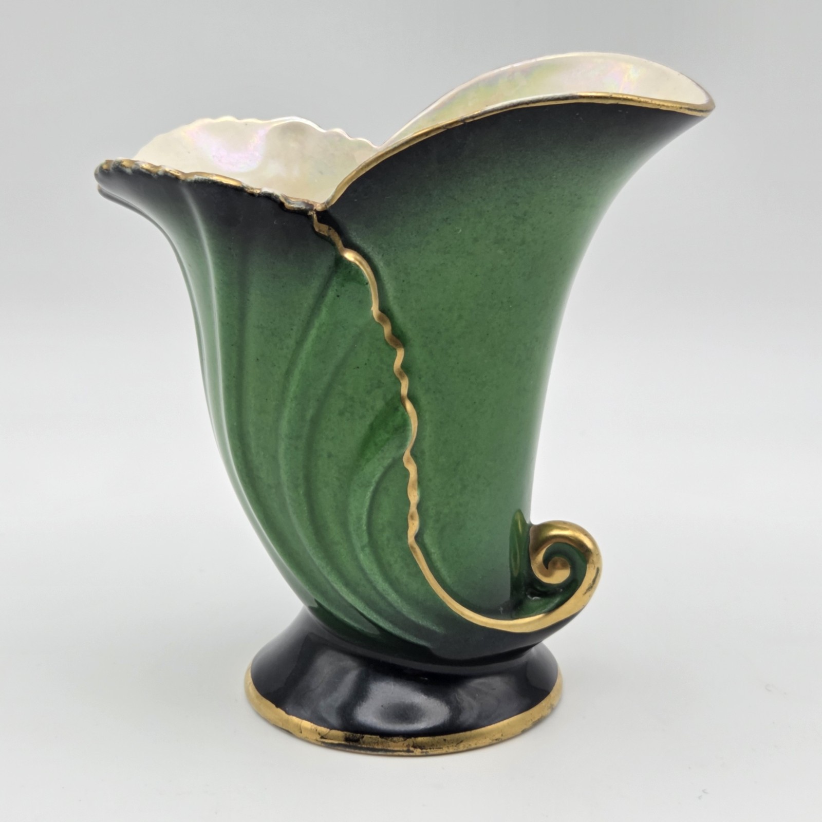 Vintage Carlton Ware Vert Royale Cornucopia Green Vase With Lusterware Interior Vintage Carlton Ware Vert Royale Cornucopia Green Vase With Lusterware Interior