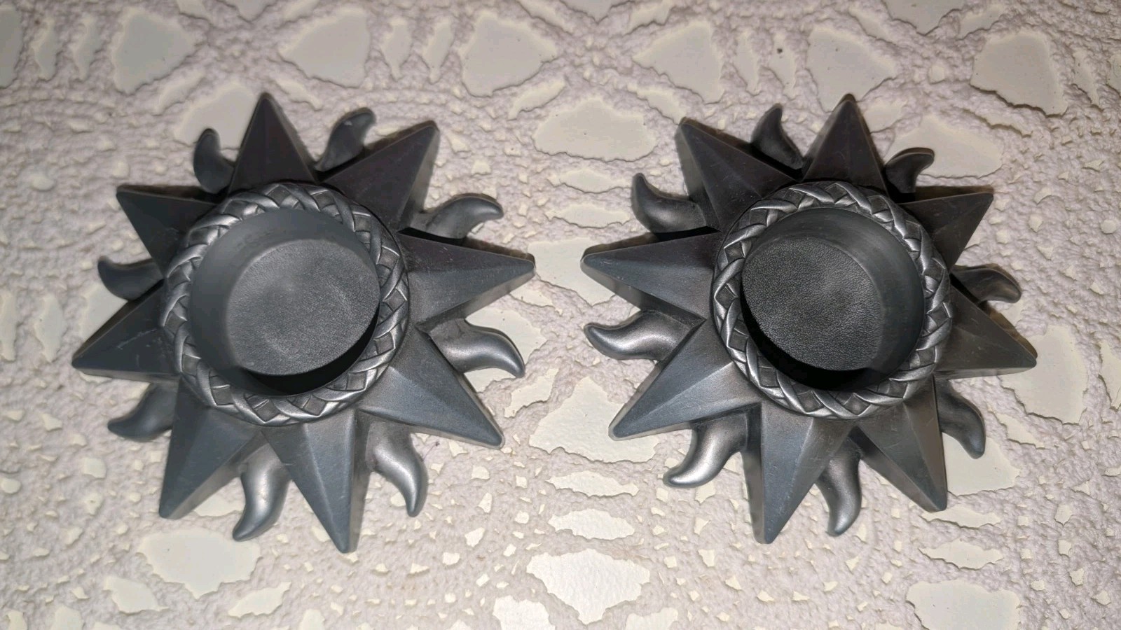 Vintage Pair Of Celestial SunBurst Surface Top Candle Holders Lot