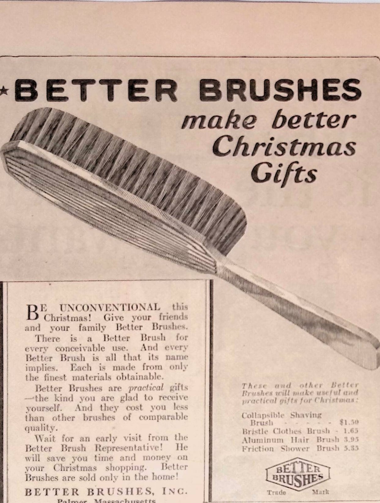 1925 Antique Print Ad Better Brushes Hairbrush Christmas Good Housekeeping Dec