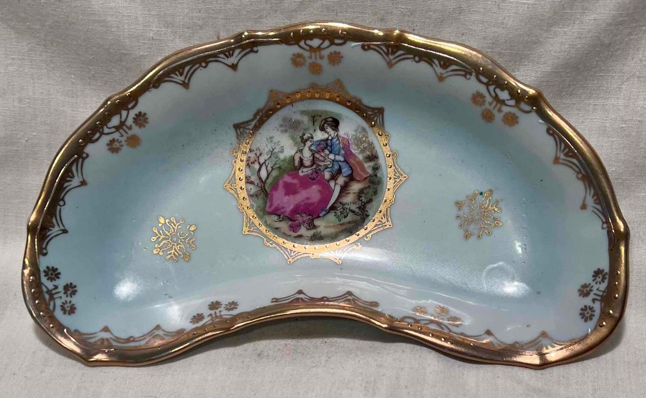 Austrian Royal Vienna Blue & Gold Cameo Couple Center Crescent Bone Side Dish
