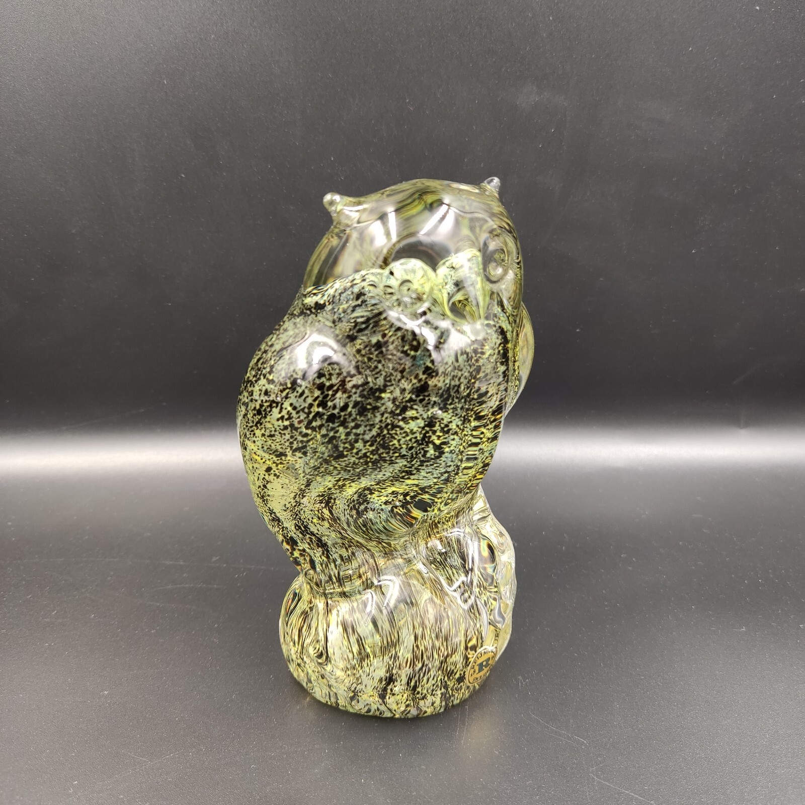 Vintage Reijmyre Glasbruk Glass Owl with Swirl Pattern Made in Sweden