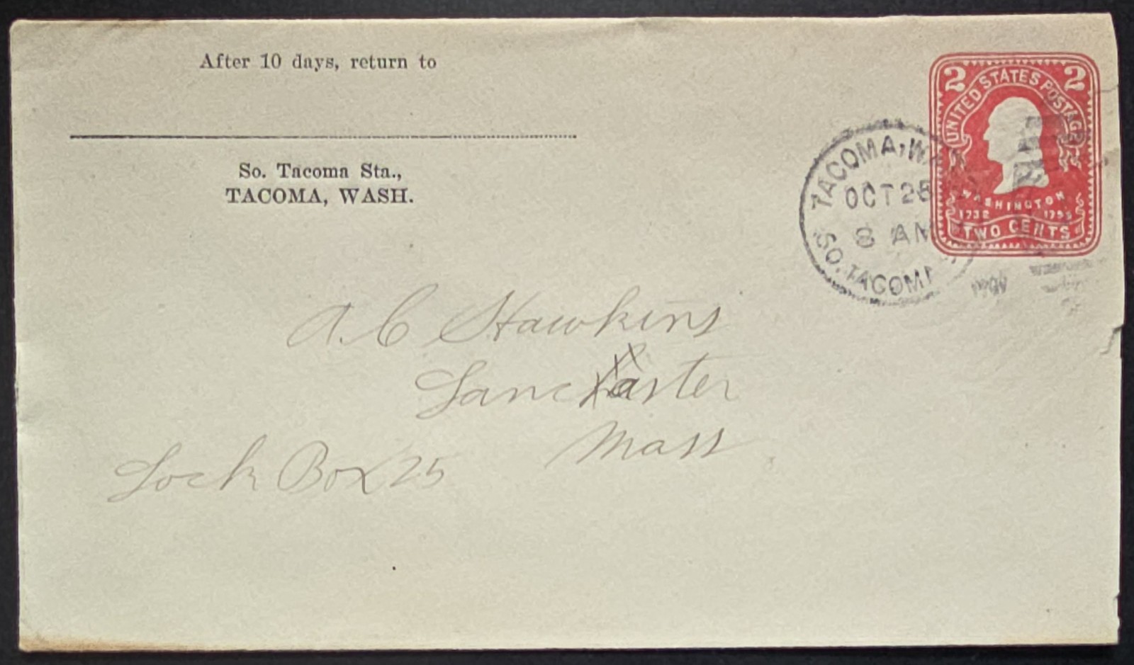 1937 Tacoma WA to Lancaster MA Cover - 2 Cent Washington Stamp - Vintage Postmar
