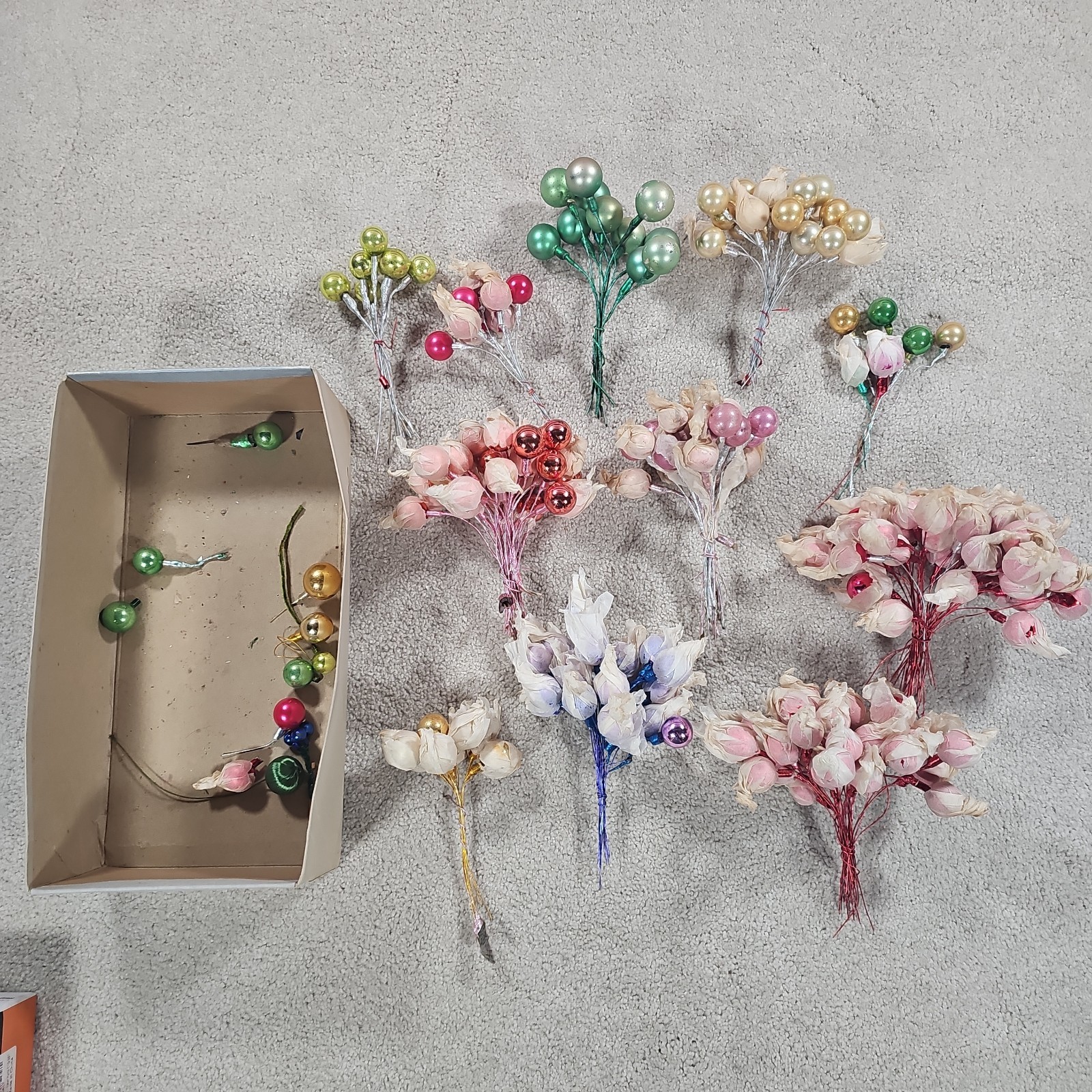 Lot of 200+ Vintage Mercury Glass Ornament Floral Stems Picks 3/4