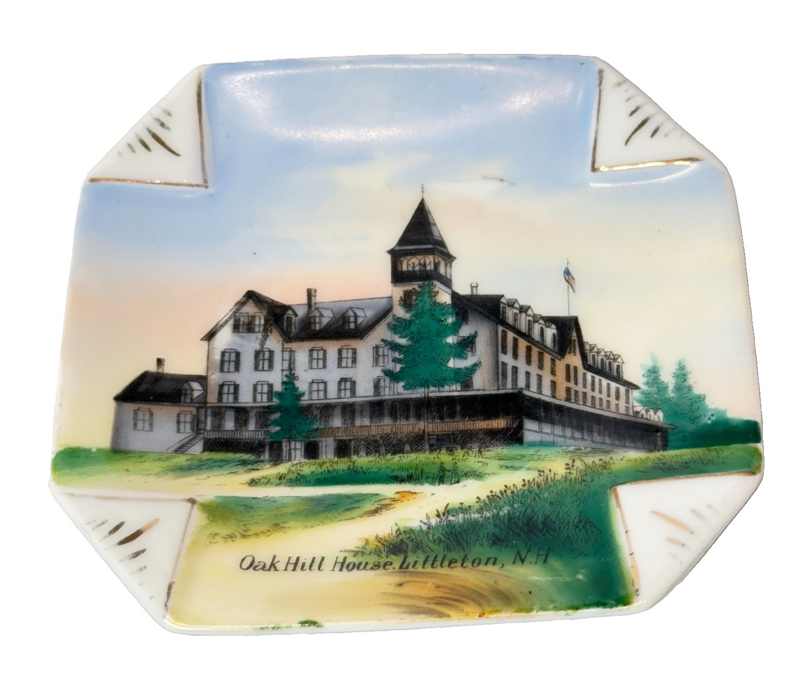 LITTLETON NH NEW HAMPSHIRE Souvenir  Porcelain OAK HILL  Trinket Plate Dish