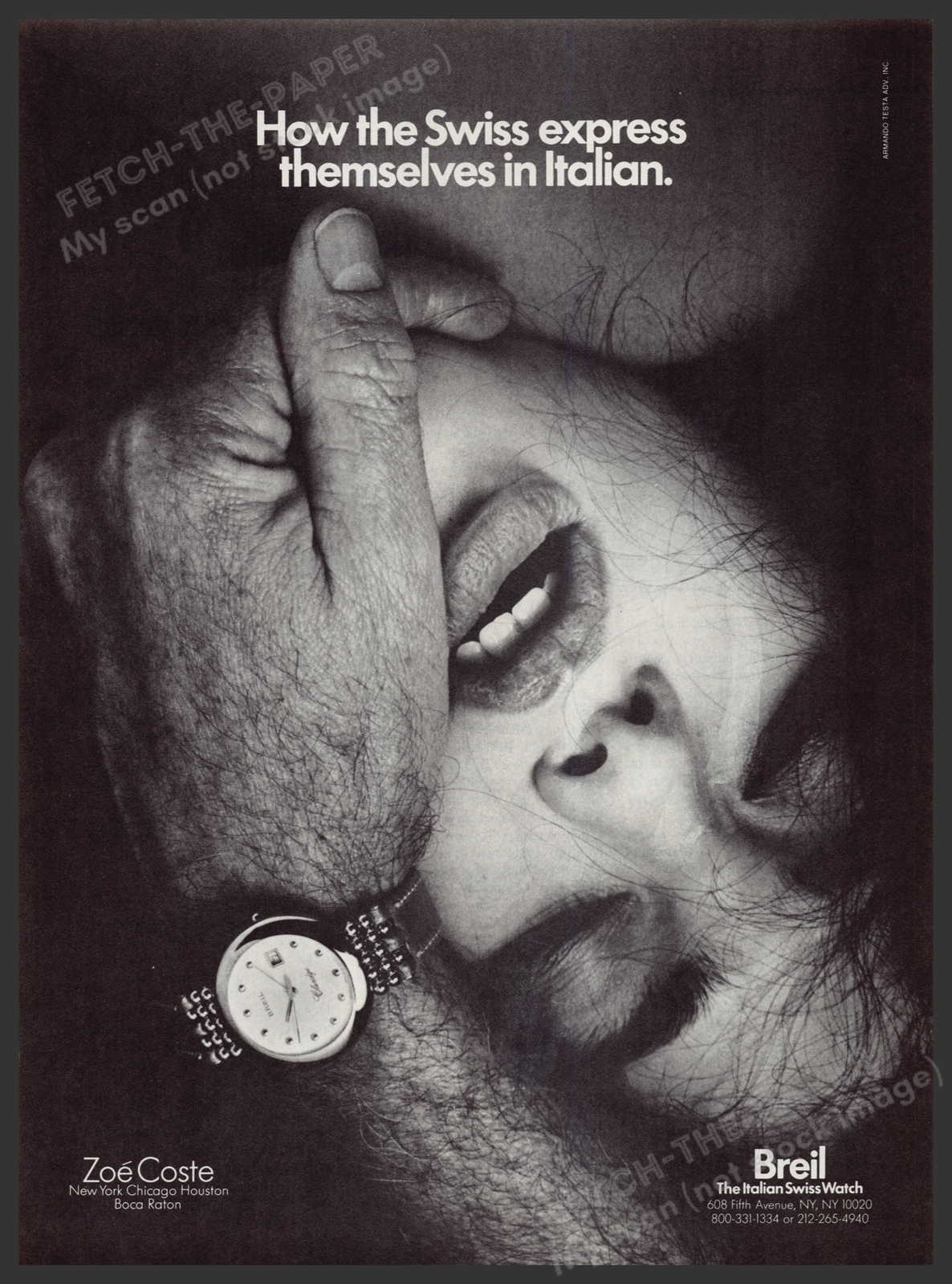Breil Italian Swiss Watch 1980s Print Advertisement Ad 1987 Mans Hand Face