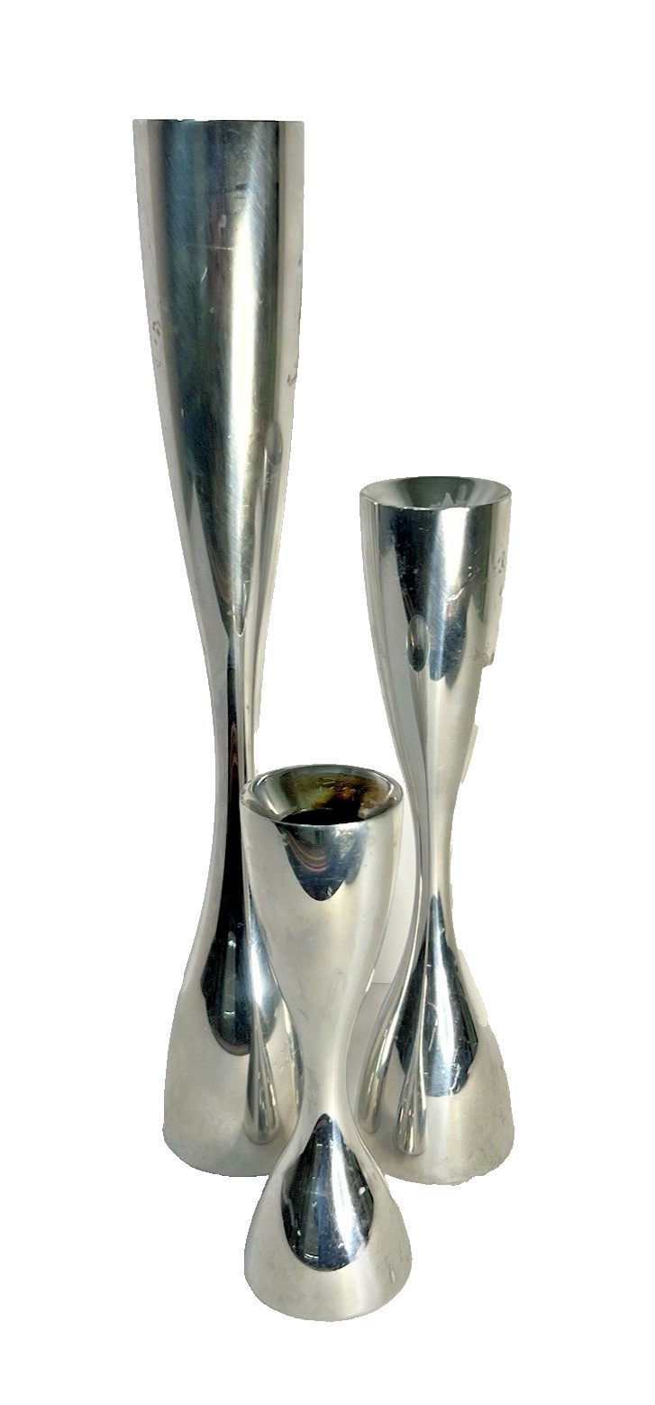 Three 90s NAMBE Numbered Graduated Silver Metal Alloy Candlesticks Three 90s NAMBE Numbered Graduated Silver Metal Alloy Candlesticks