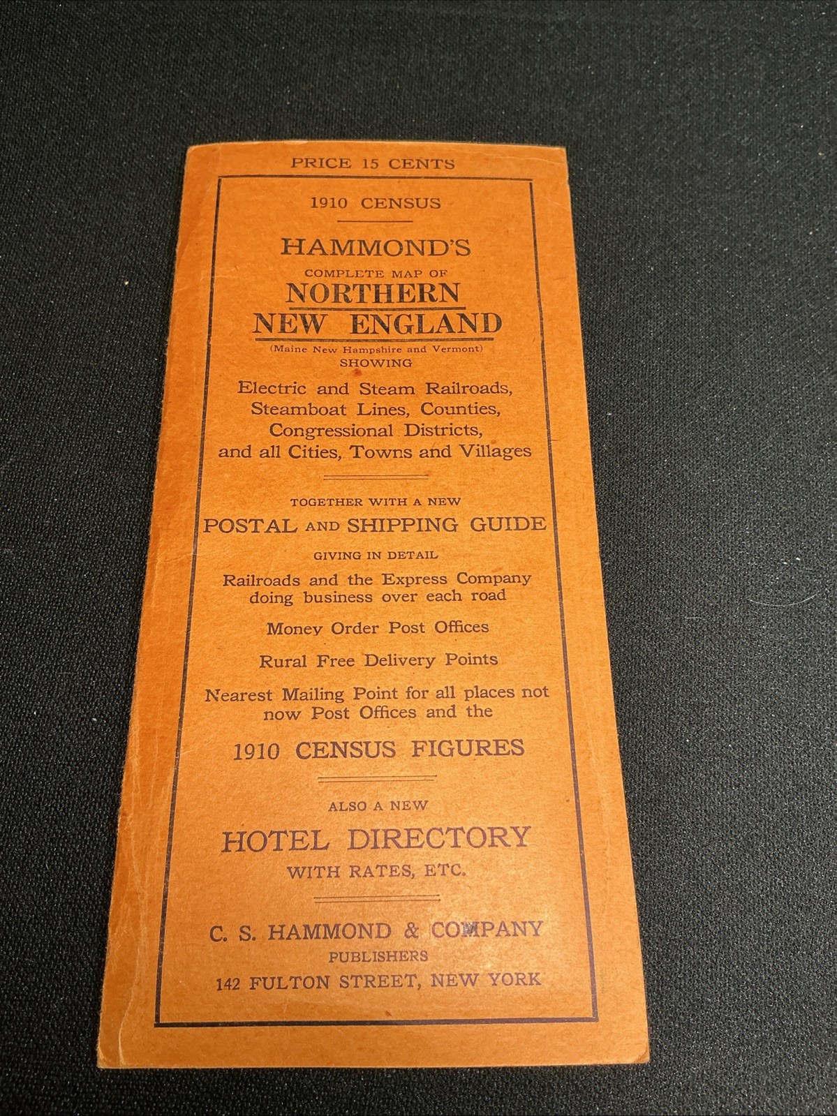 Antique 1910 Census Hammonds Northern New England Map Maine Vermont NH