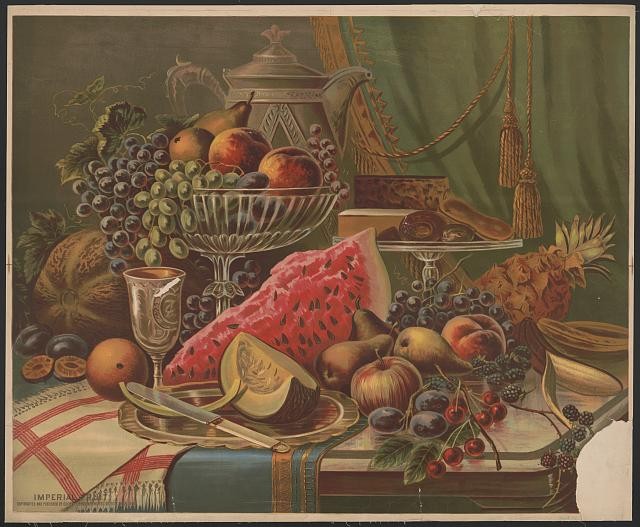 Imperial Fruit Still Life 1900s Grapes Watermelon Pineapple Antique Print