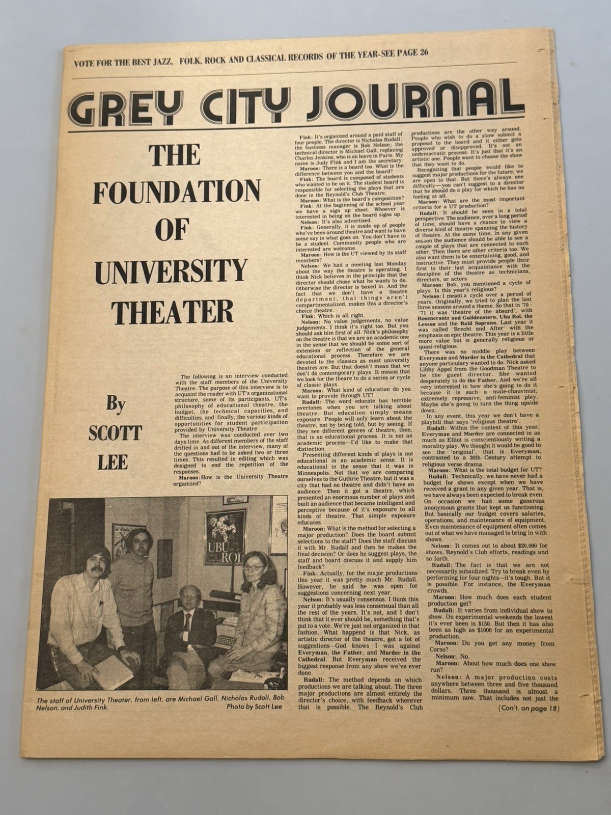 Vintage GREY CITY JOURNAL University of Chicago Maroons Newspaper 1973 Personals
