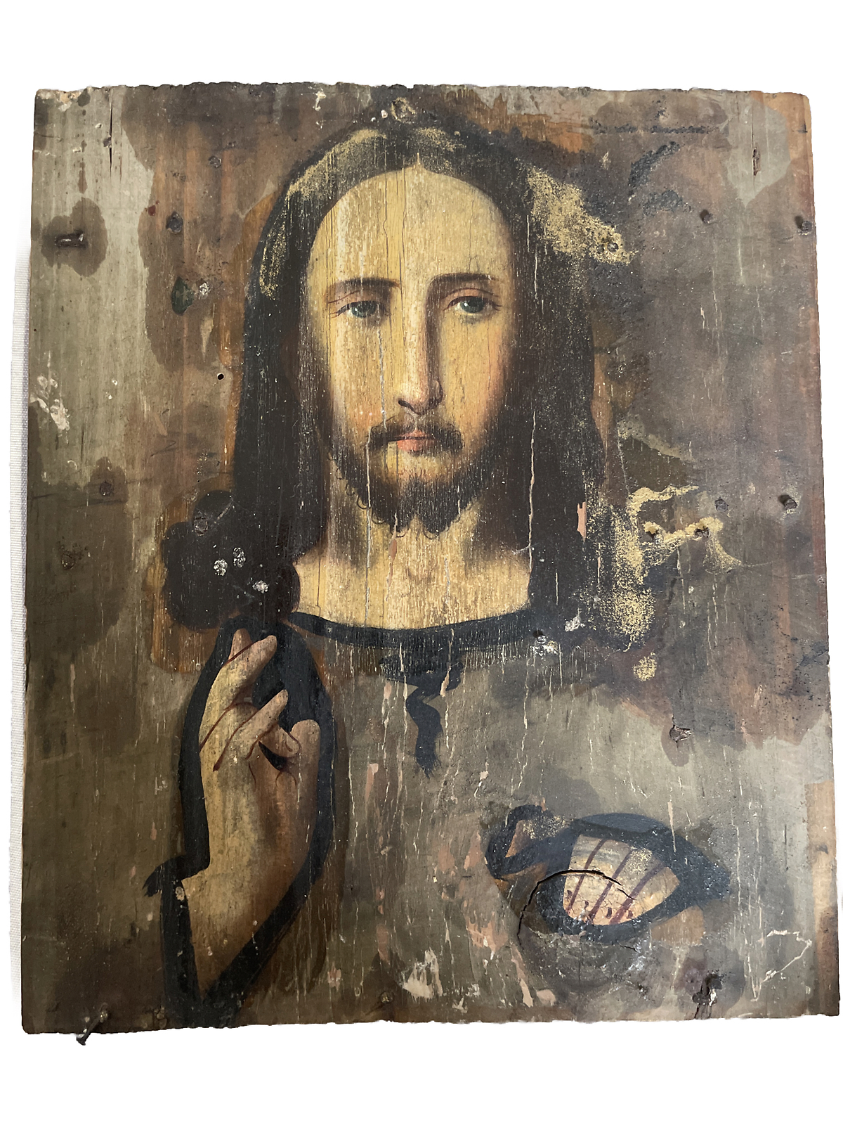 Orthodox Church Wooden Icon with Jesus - Ukrainian 19th Century