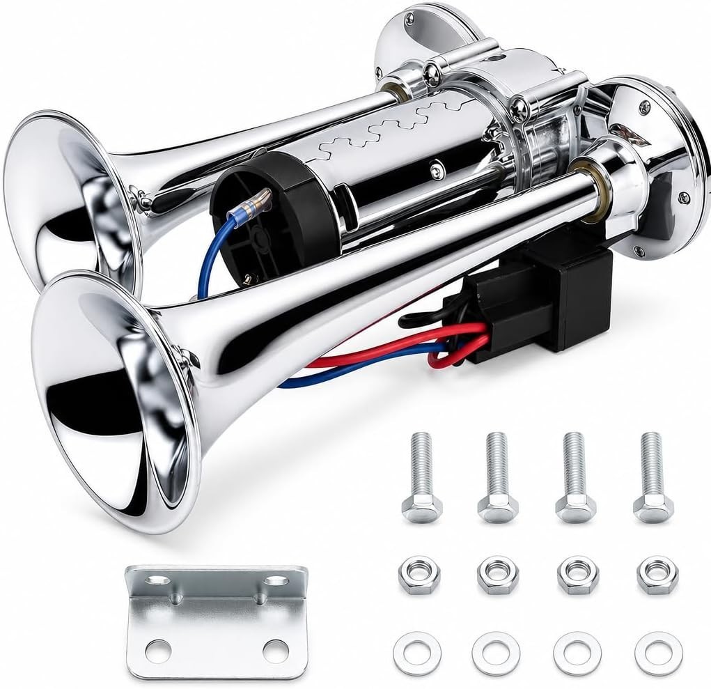 600DB Super Loud Dual Electric Air Horns Kit for Vehicles - with Compressor, App 600DB Super Loud Dual Electric Air Horns Kit for Vehicles - with Compressor, App