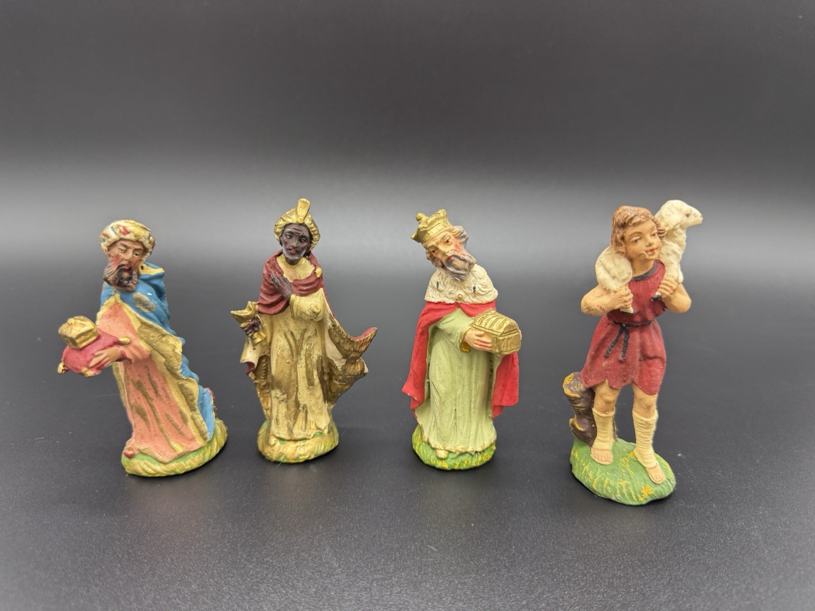 VTG Italian Paper Mache Composite Nativity Figures 4pc Lot Wise Men & Shepherd