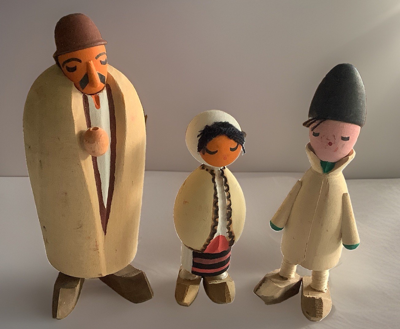 3 Vintage Hand-carved Wood Romanian Folk Figures Unique Unusual Country Dolls