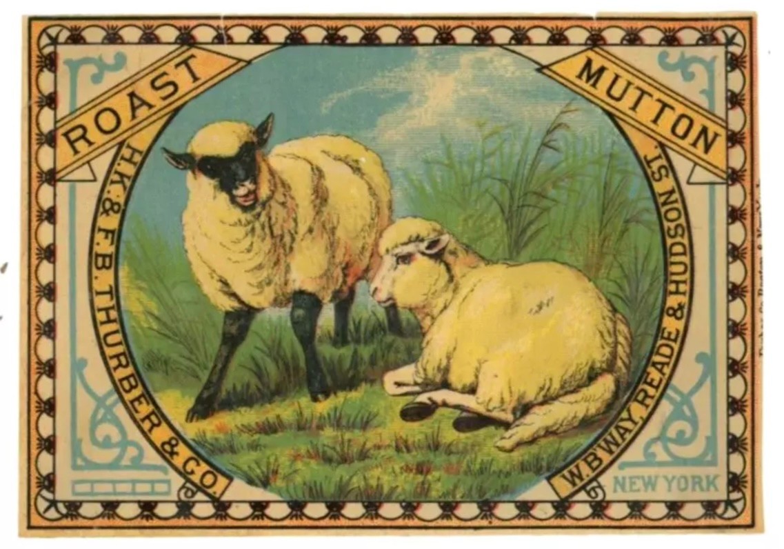 1870s-80s authentic can label  for ROAST MUTTON by Thurber & Co. New York