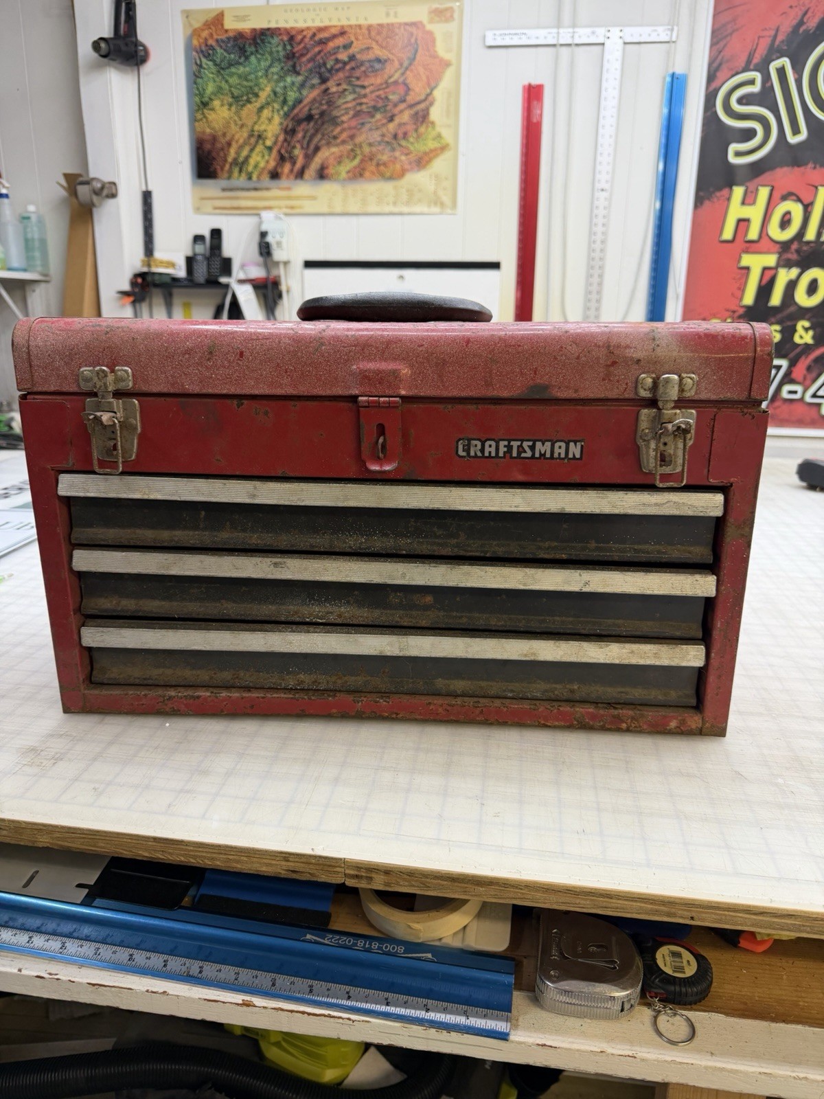 Craftsman 3 Drawer Metal Red Toolbox 706.653371 Chest Handled Vintage