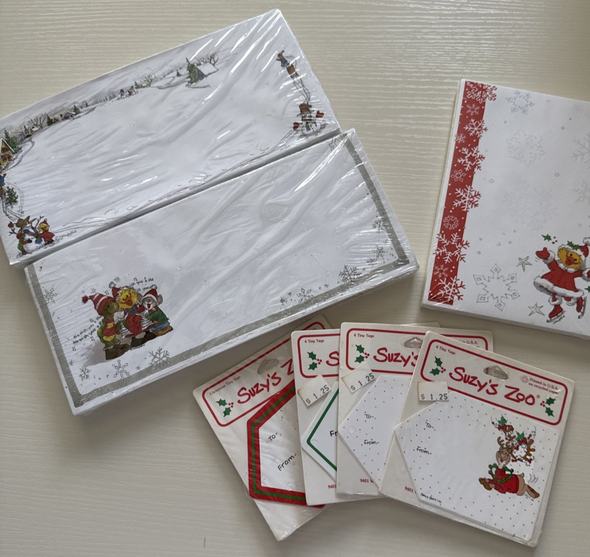 Vintage Suzy's Zoo Christmas Note Pad Envelopes Gift Tag Paper Lot 7 packs NOS