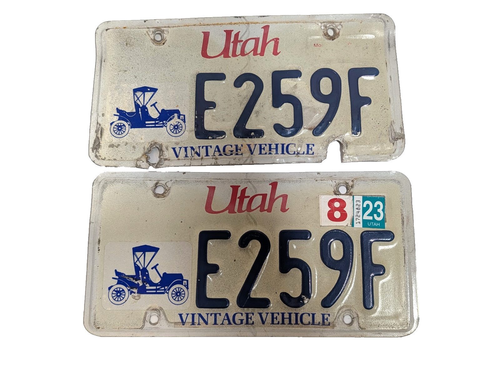 UTAH VINTAGE VEHICLE ANTIQUE LICENSE PLATE PAIR, Used & Expired