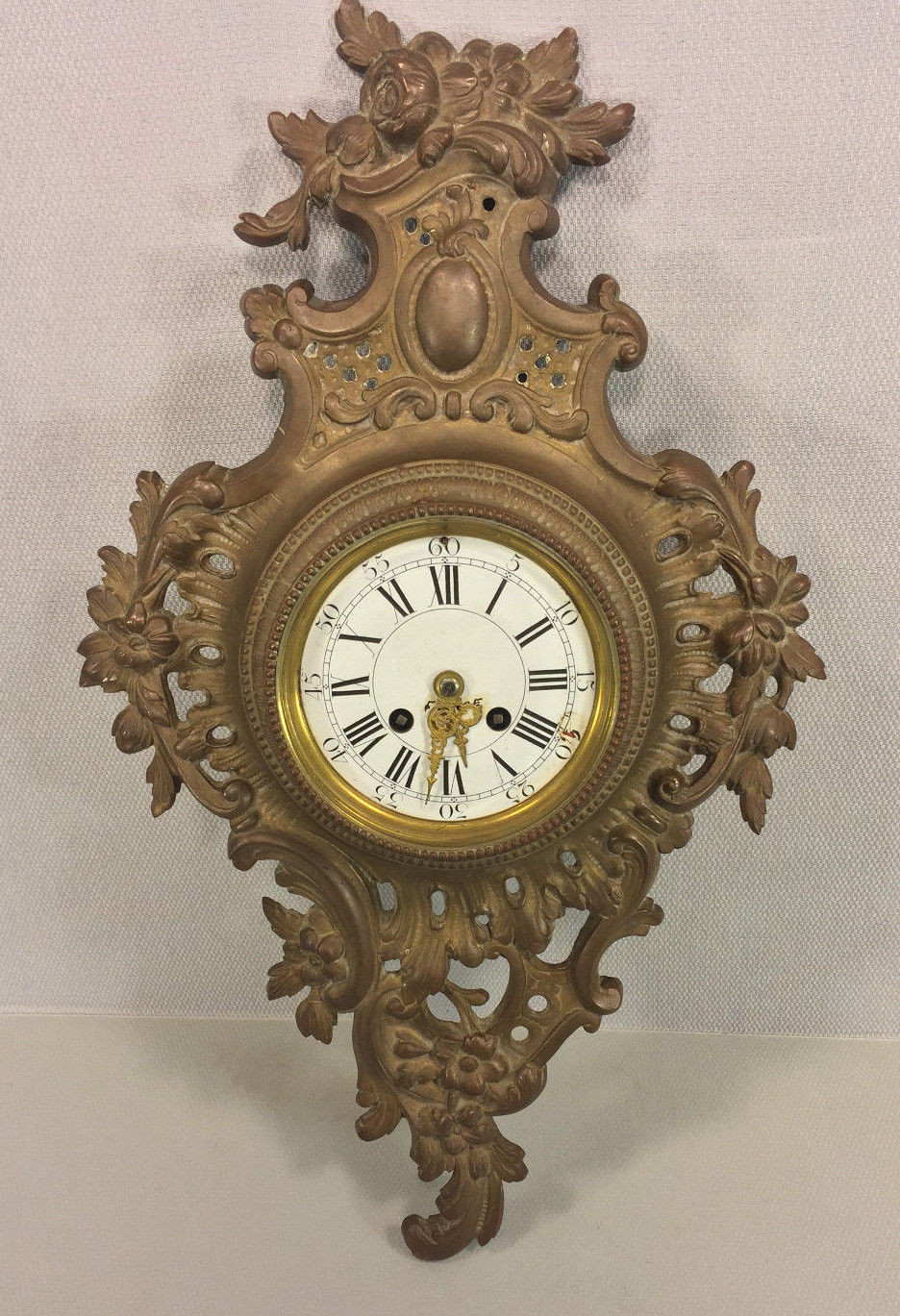Antique Mougin Cartel Clock Dostal Bronze Case Running Porcelain Face