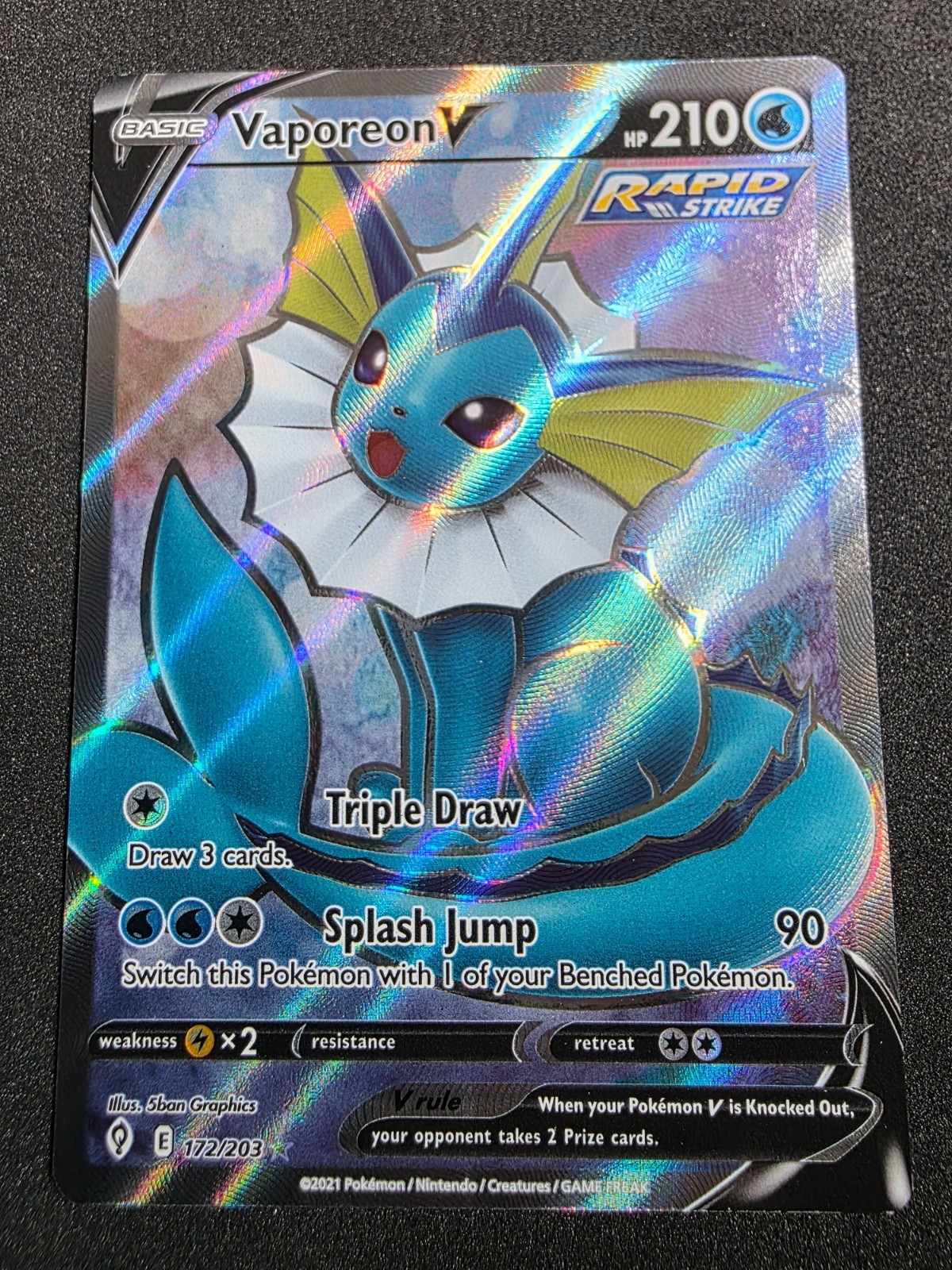2021 Pokemon Vaporeon V (Full Art) Ultra Rare SWSH07: Evolving Skies 172/203 NM+