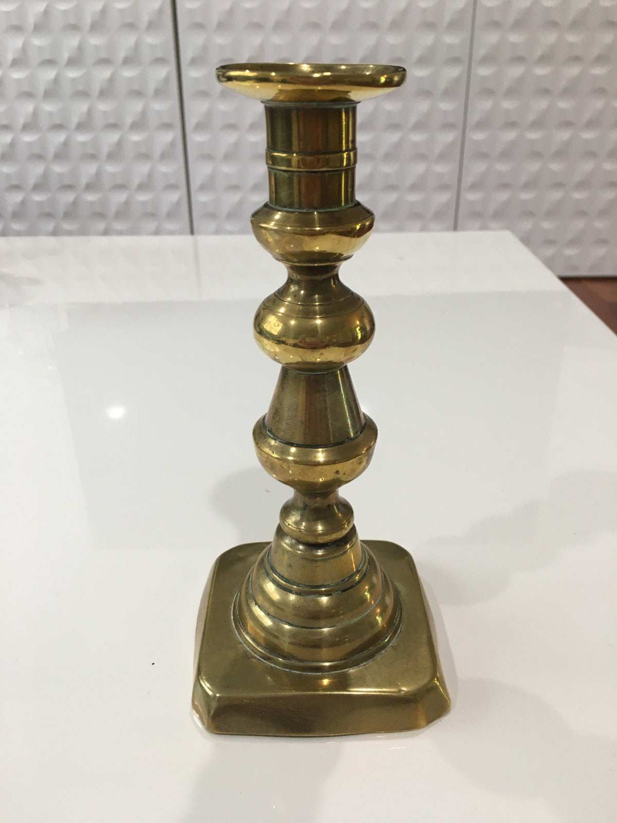 Antique 19th Century or Older Brass Candlestick Candle Holder w/ Square Base
